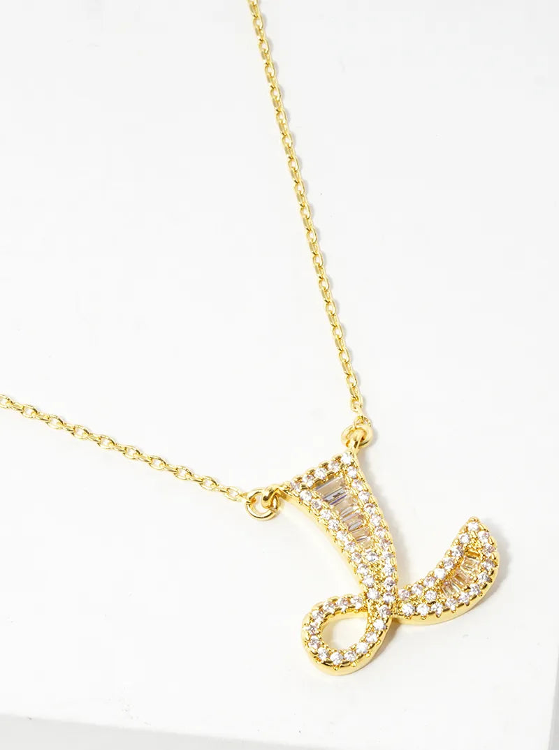 18K Gold Dipped Pave Set Cubic Zirconia Letter Pendant Initial Necklace