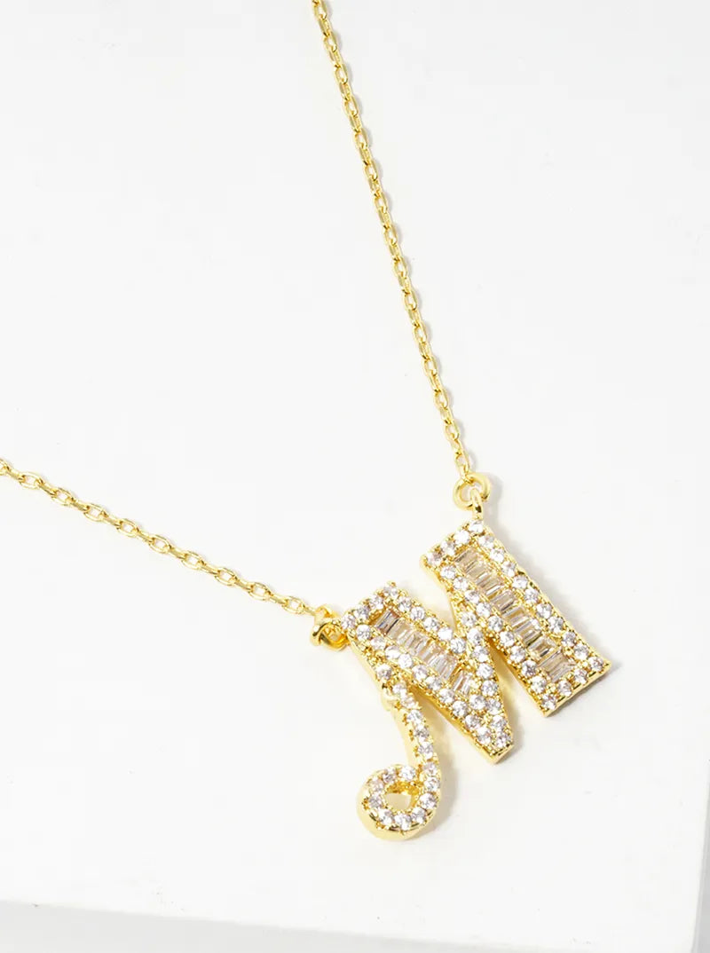 18K Gold Dipped Pave Set Cubic Zirconia Letter Pendant Initial Necklace