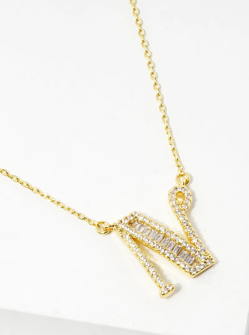 18K Gold Dipped Pave Set Cubic Zirconia Letter Pendant Initial Necklace
