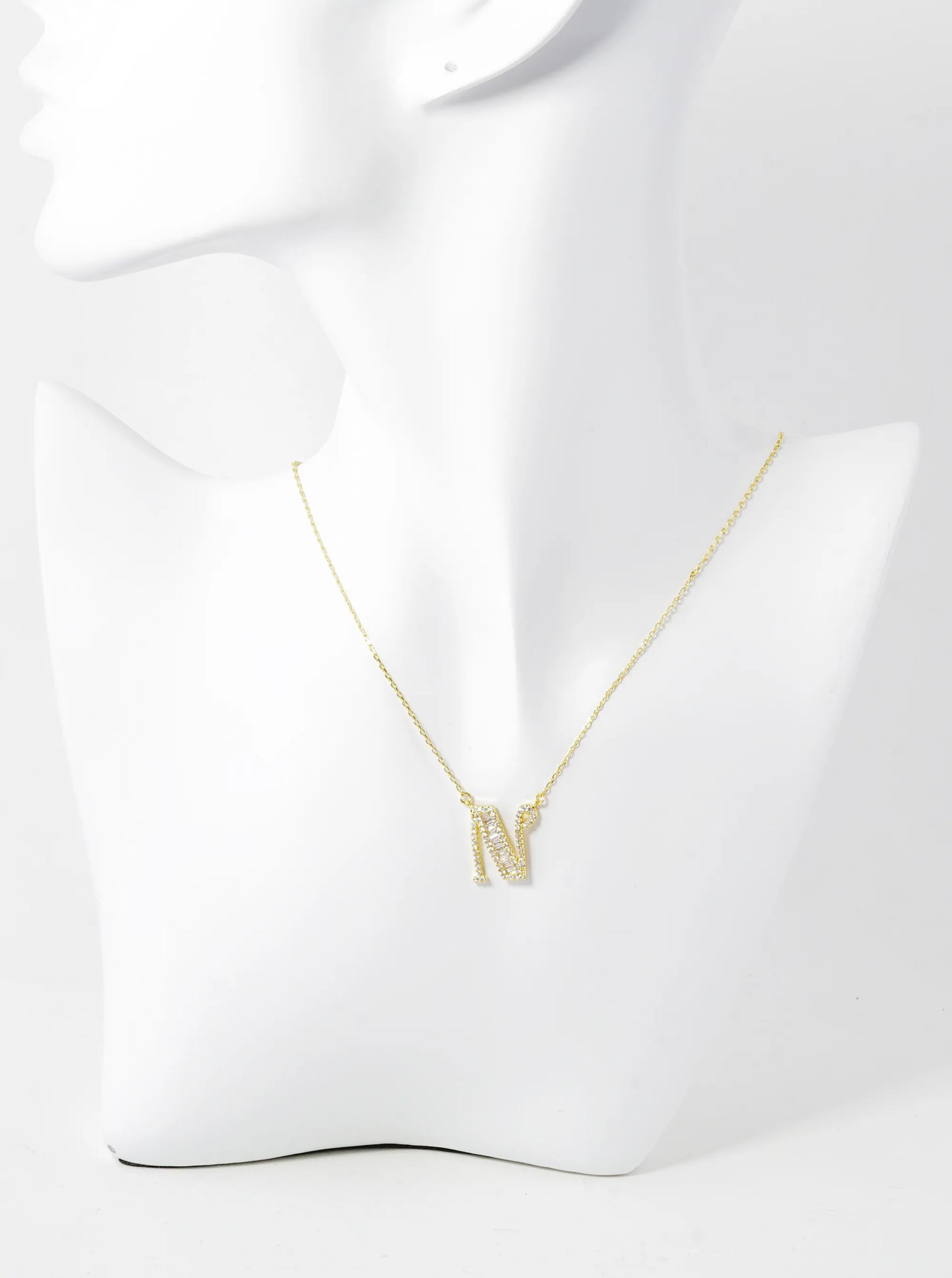 18K Gold Dipped Pave Set Cubic Zirconia Letter Pendant Initial Necklace