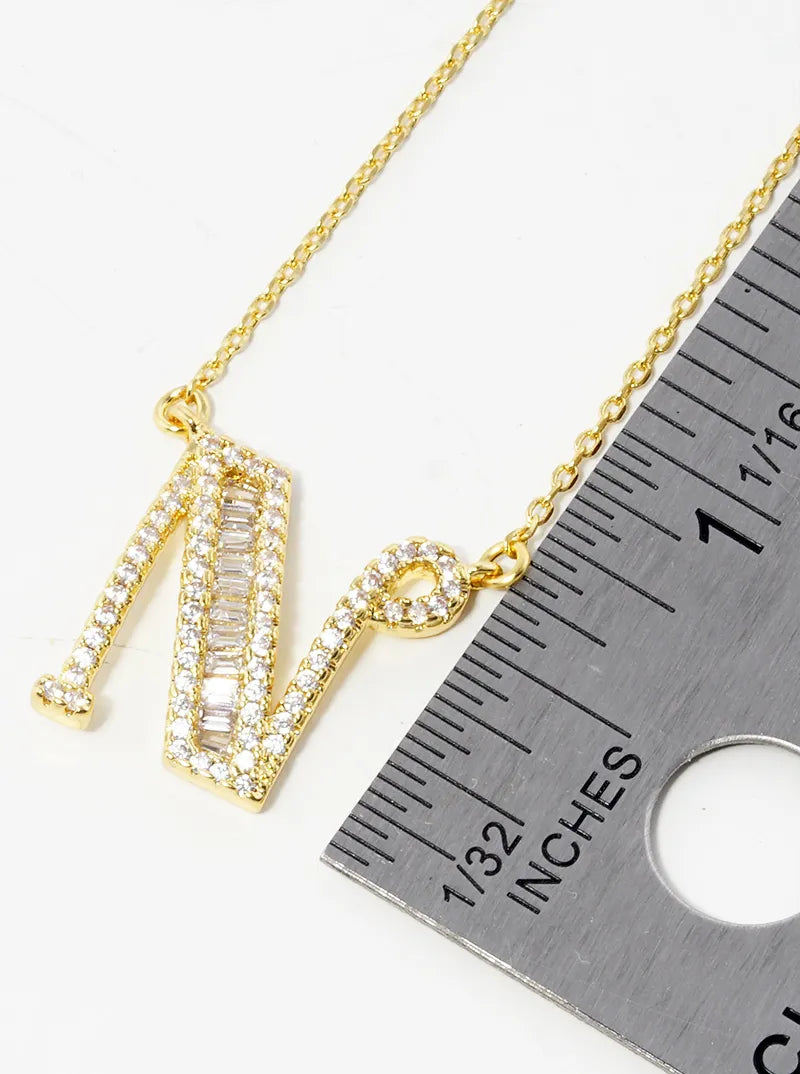 18K Gold Dipped Pave Set Cubic Zirconia Letter Pendant Initial Necklace