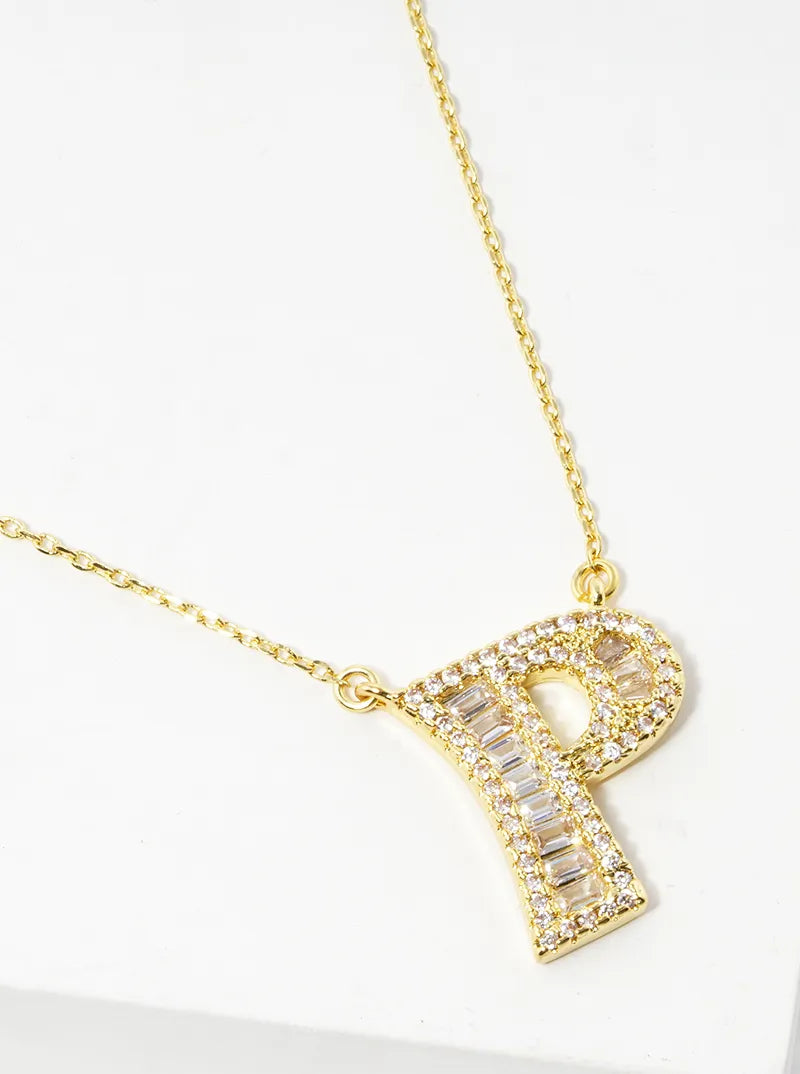 18K Gold Dipped Pave Set Cubic Zirconia Letter Pendant Initial Necklace