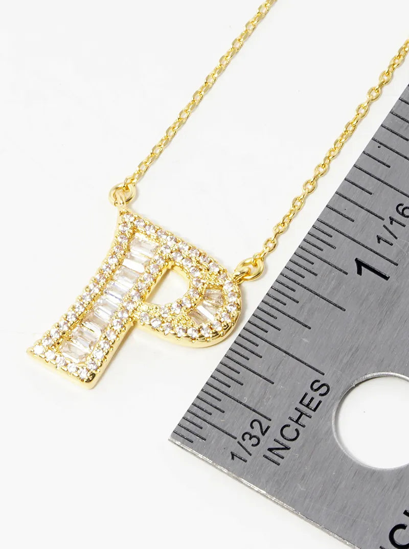 18K Gold Dipped Pave Set Cubic Zirconia Letter Pendant Initial Necklace