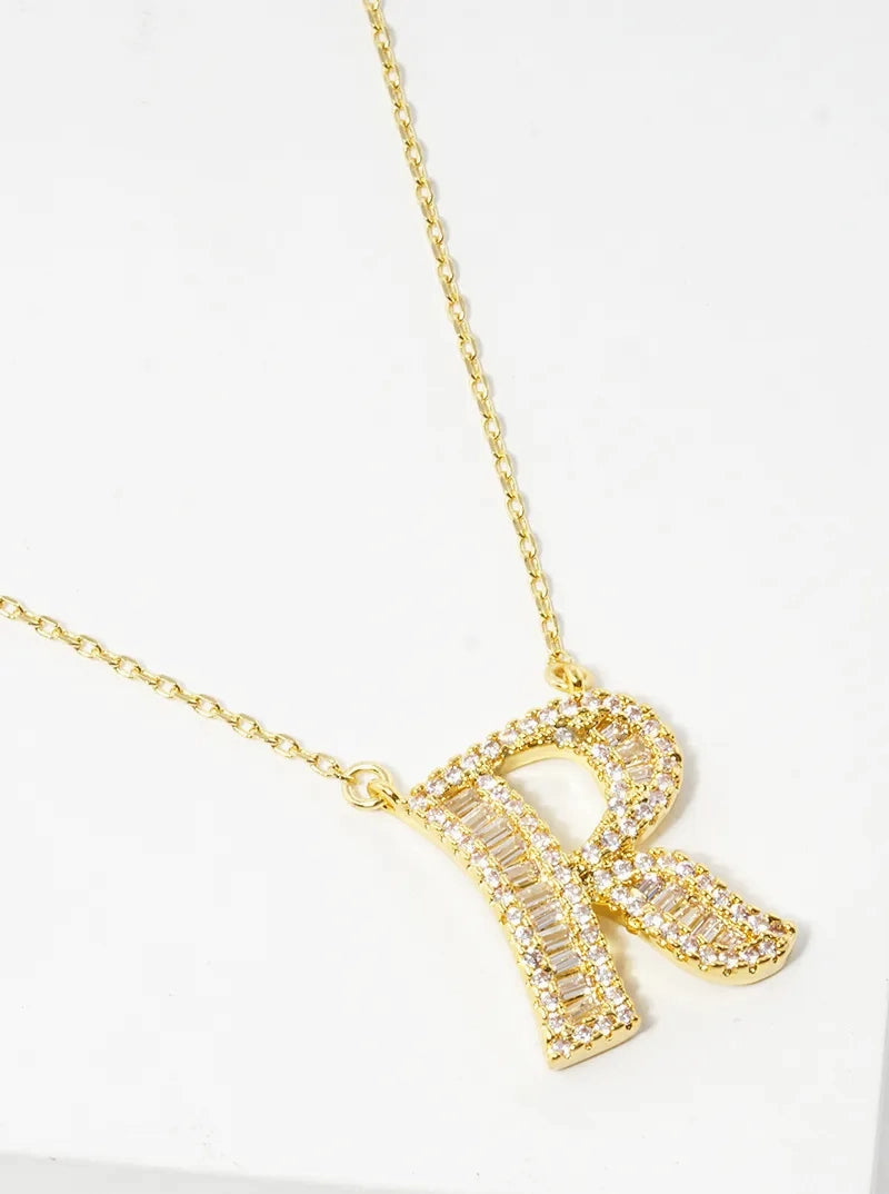 18K Gold Dipped Pave Set Cubic Zirconia Letter Pendant Initial Necklace
