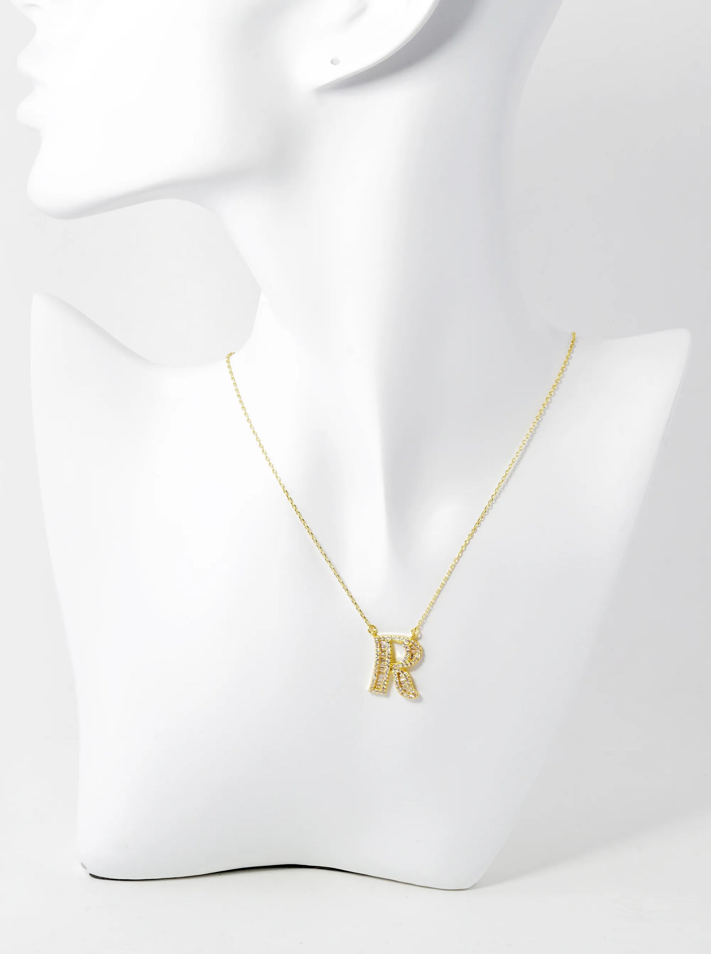 18K Gold Dipped Pave Set Cubic Zirconia Letter Pendant Initial Necklace