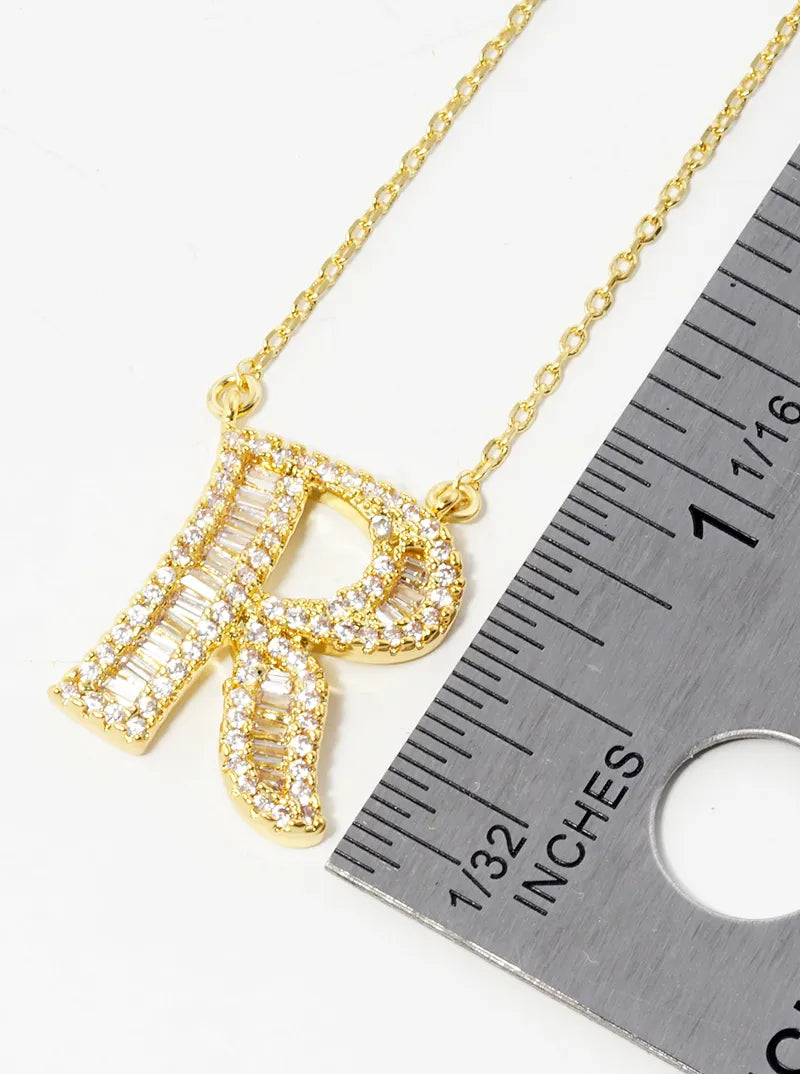 18K Gold Dipped Pave Set Cubic Zirconia Letter Pendant Initial Necklace