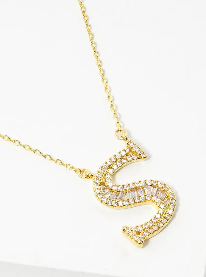 18K Gold Dipped Pave Set Cubic Zirconia Letter Pendant Initial Necklace