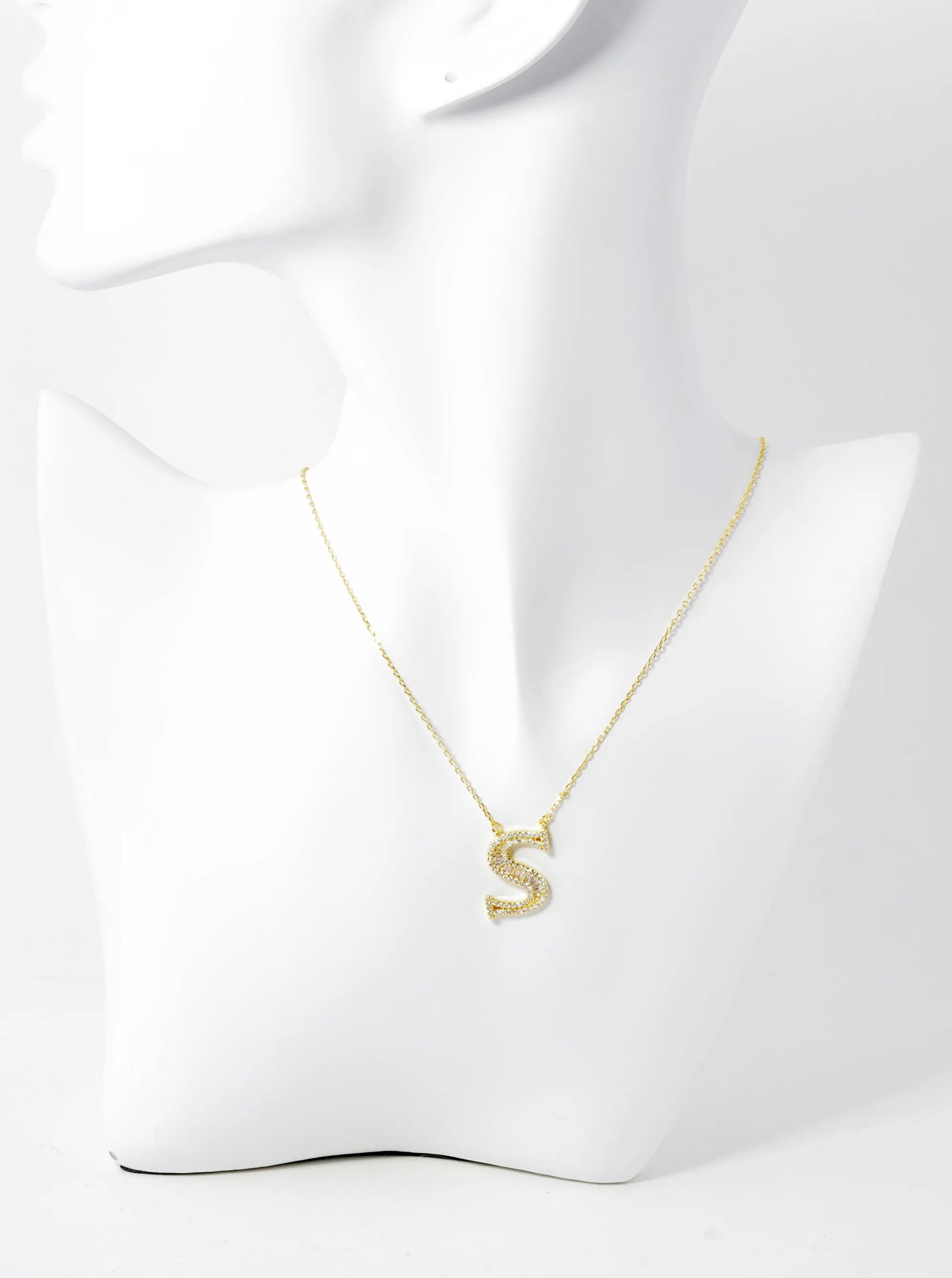 18K Gold Dipped Pave Set Cubic Zirconia Letter Pendant Initial Necklace