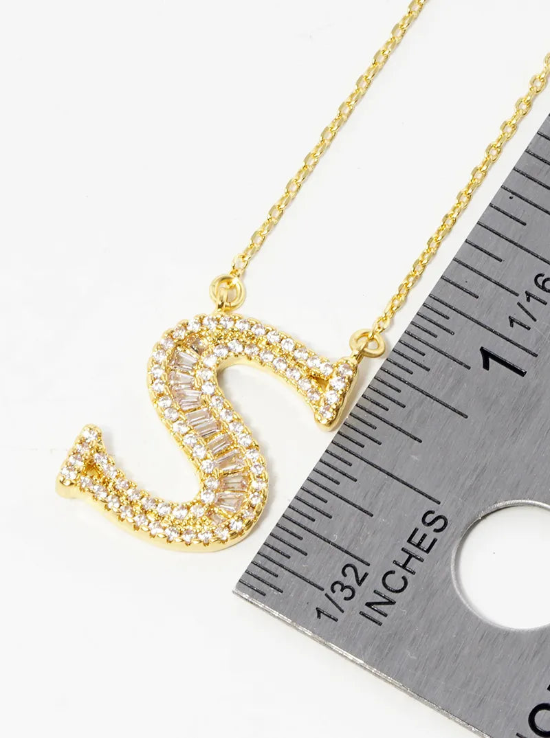 18K Gold Dipped Pave Set Cubic Zirconia Letter Pendant Initial Necklace