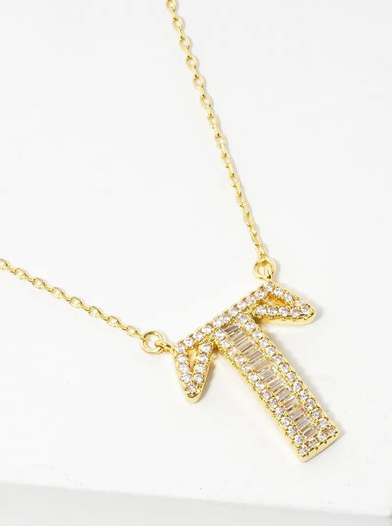 18K Gold Dipped Pave Set Cubic Zirconia Letter Pendant Initial Necklace