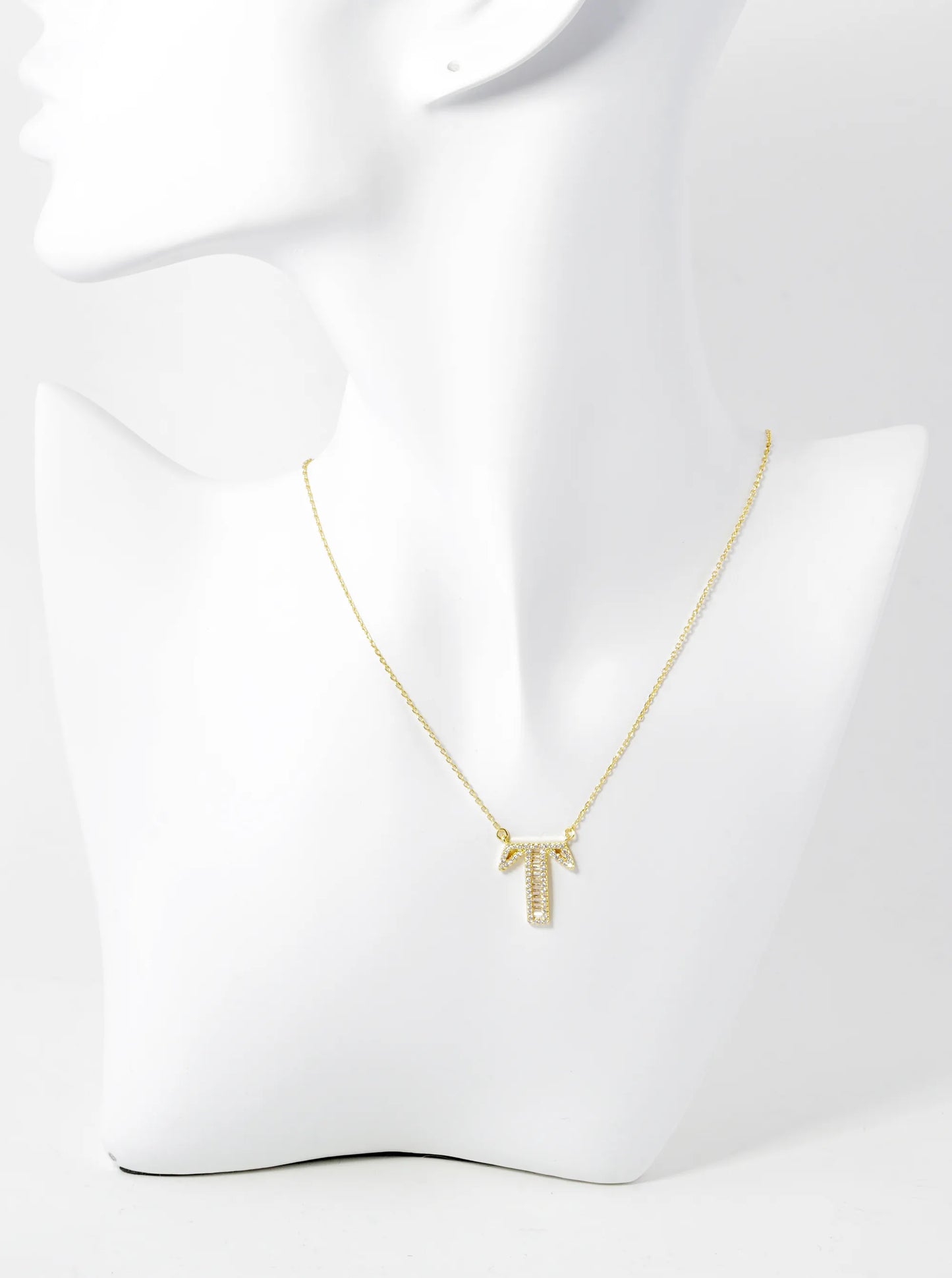 18K Gold Dipped Pave Set Cubic Zirconia Letter Pendant Initial Necklace