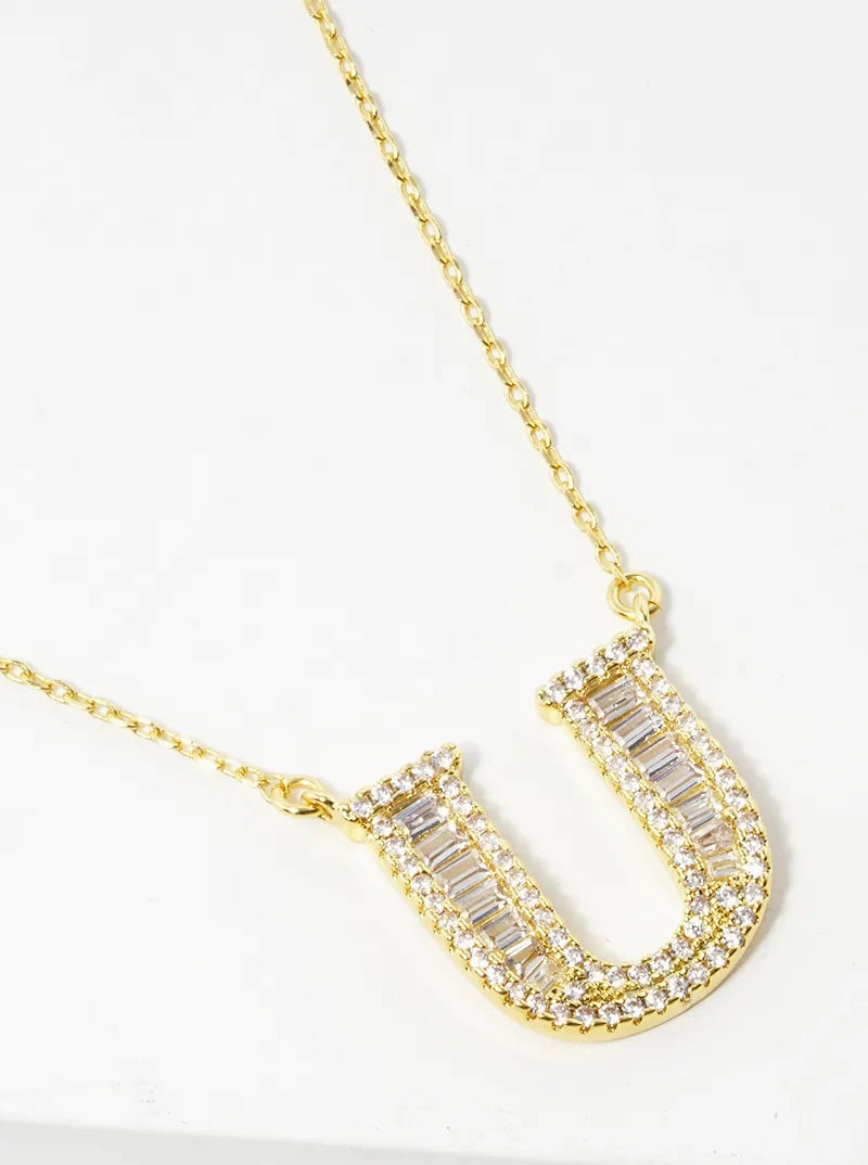 18K Gold Dipped Pave Set Cubic Zirconia Letter Pendant Initial Necklace