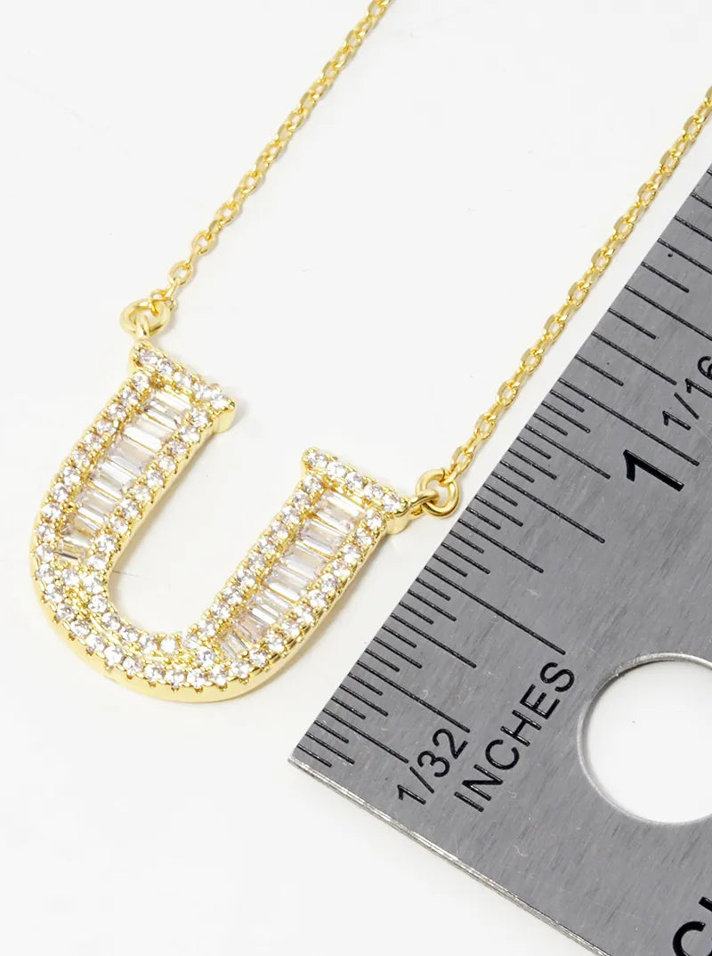 18K Gold Dipped Pave Set Cubic Zirconia Letter Pendant Initial Necklace