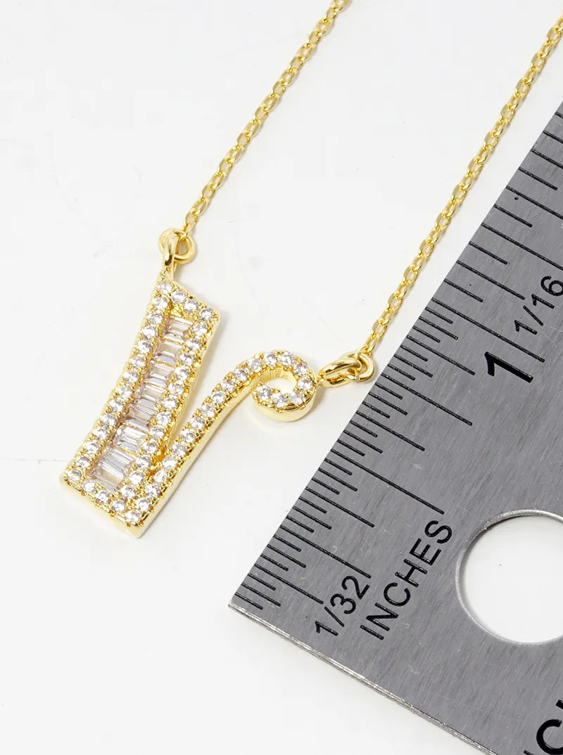 18K Gold Dipped Pave Set Cubic Zirconia Letter Pendant Initial Necklace