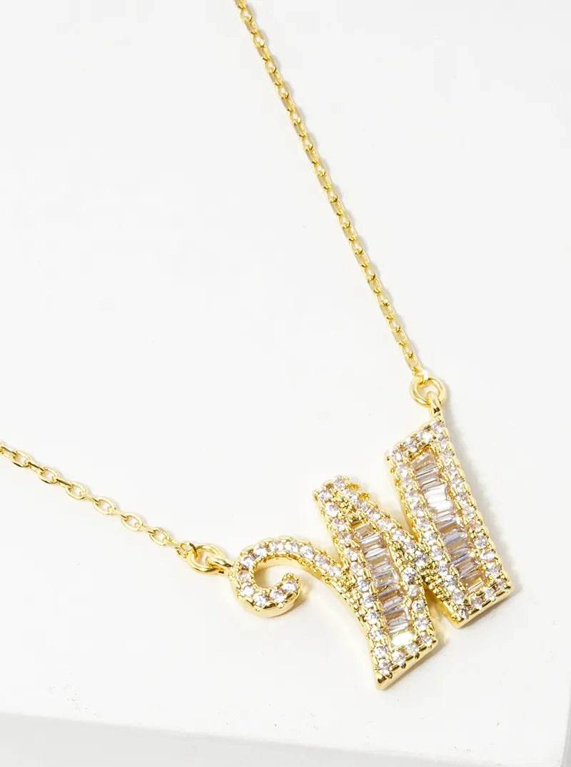 18K Gold Dipped Pave Set Cubic Zirconia Letter Pendant Initial Necklace