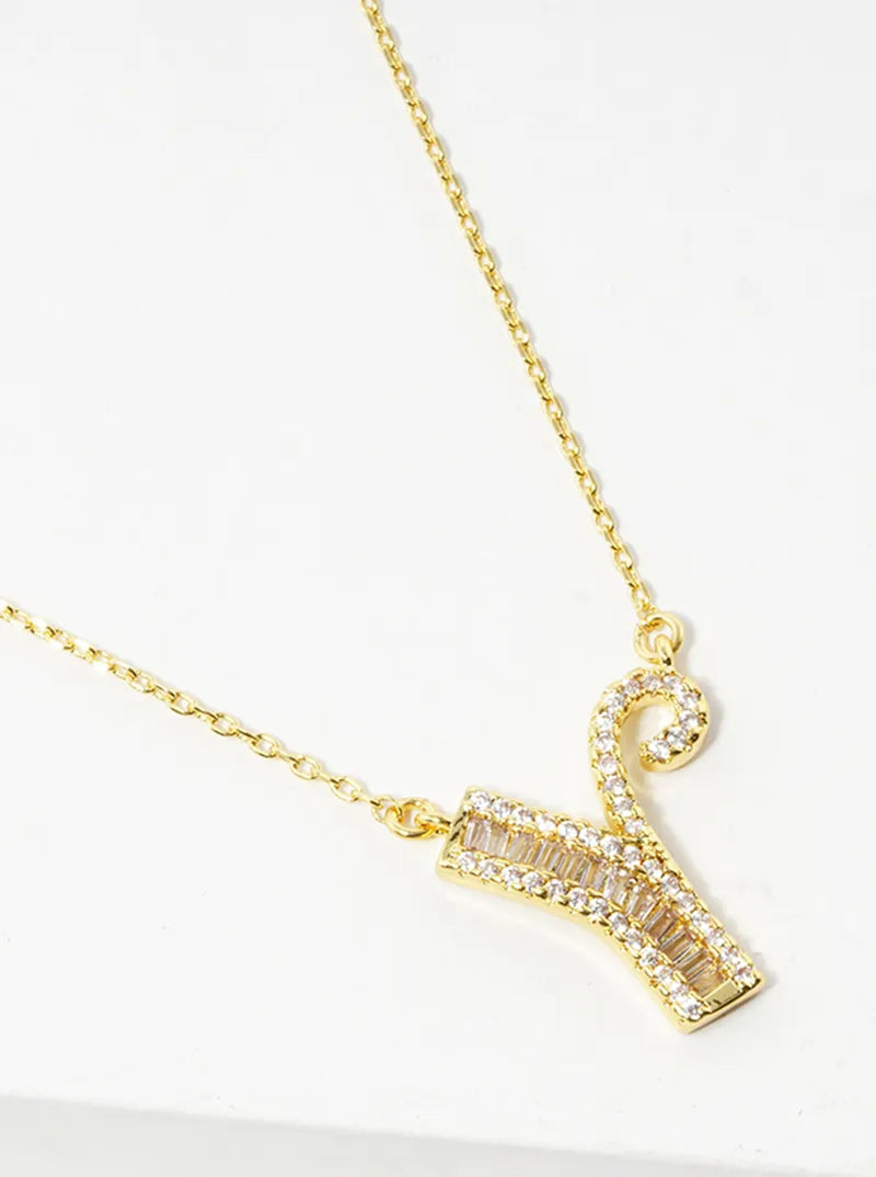 18K Gold Dipped Pave Set Cubic Zirconia Letter Pendant Initial Necklace