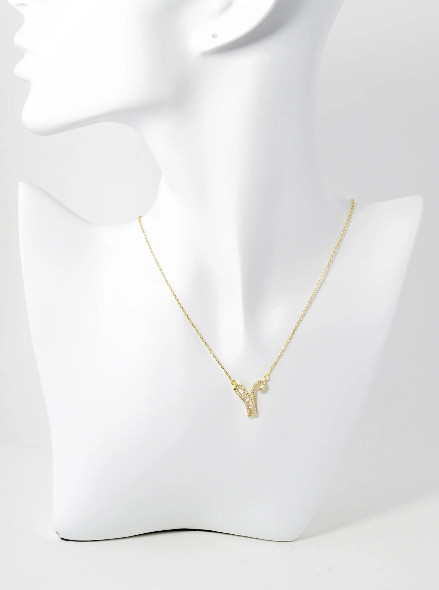 18K Gold Dipped Pave Set Cubic Zirconia Letter Pendant Initial Necklace