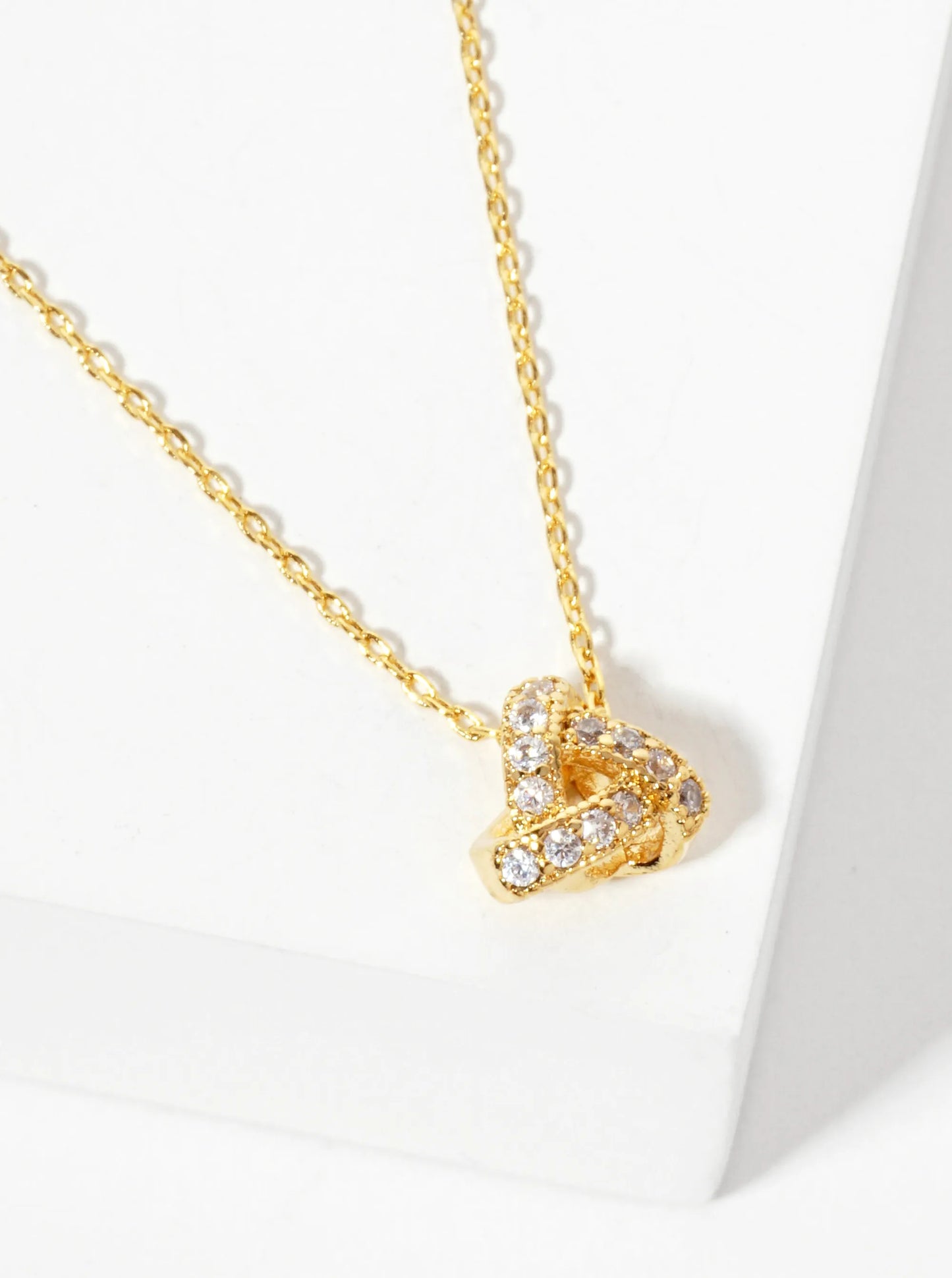 18K-Gold-Dipped Pave Set Cubic-Zirconia Love-Knot Triangle Pendant Necklace