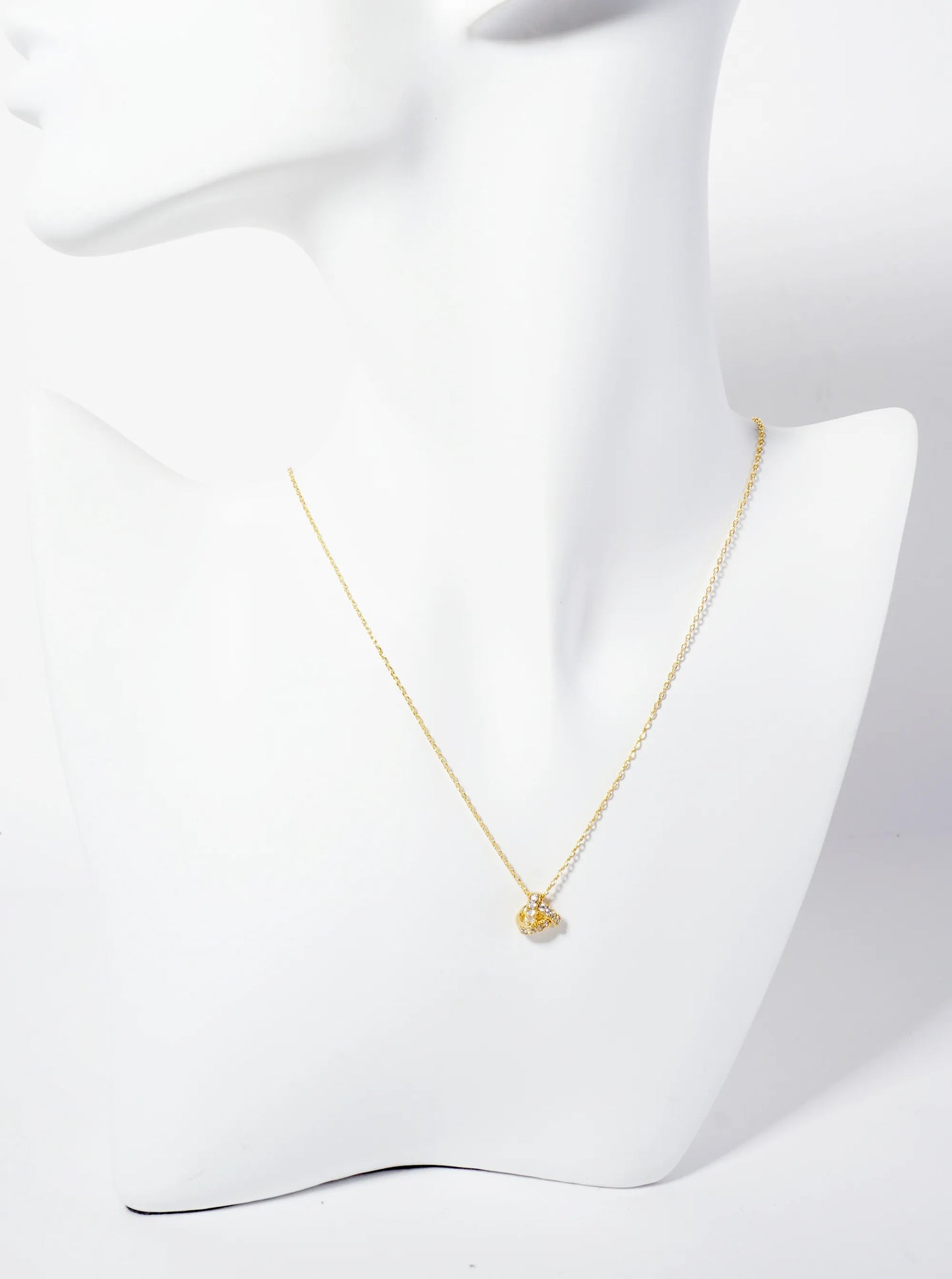 18K-Gold-Dipped Pave Set Cubic-Zirconia Love-Knot Triangle Pendant Necklace