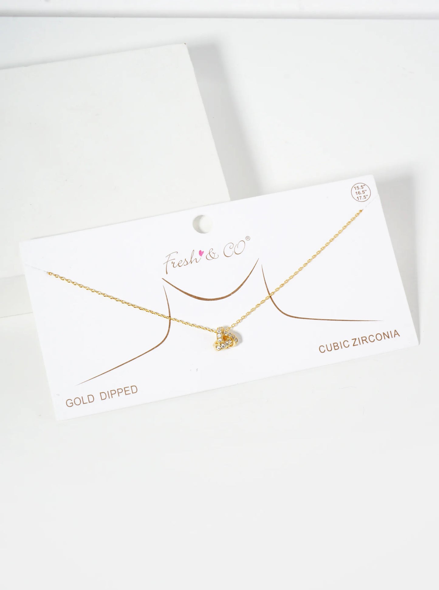 18K-Gold-Dipped Pave Set Cubic-Zirconia Love-Knot Triangle Pendant Necklace