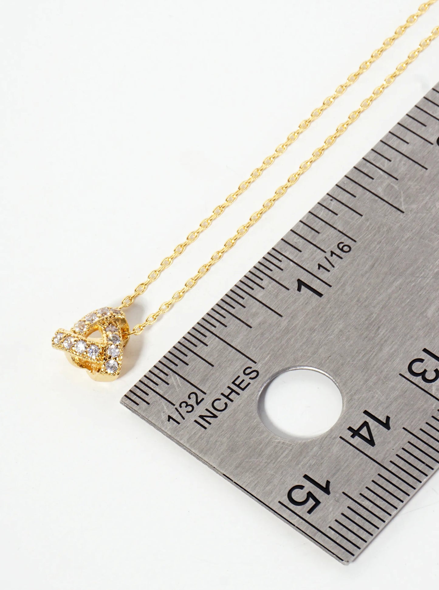 18K-Gold-Dipped Pave Set Cubic-Zirconia Love-Knot Triangle Pendant Necklace