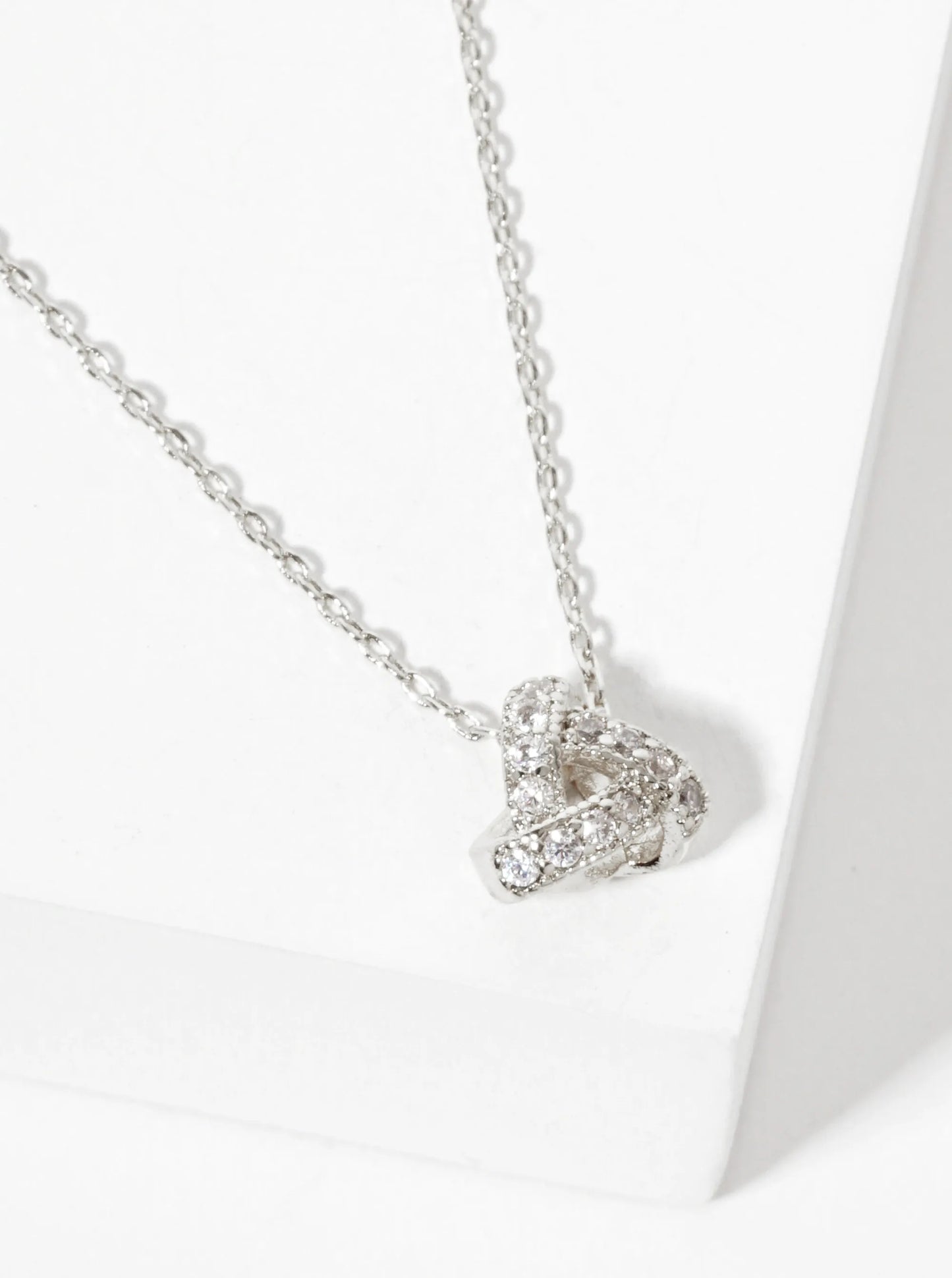 18K-Gold-Dipped Pave Set Cubic-Zirconia Love-Knot Triangle Pendant Necklace