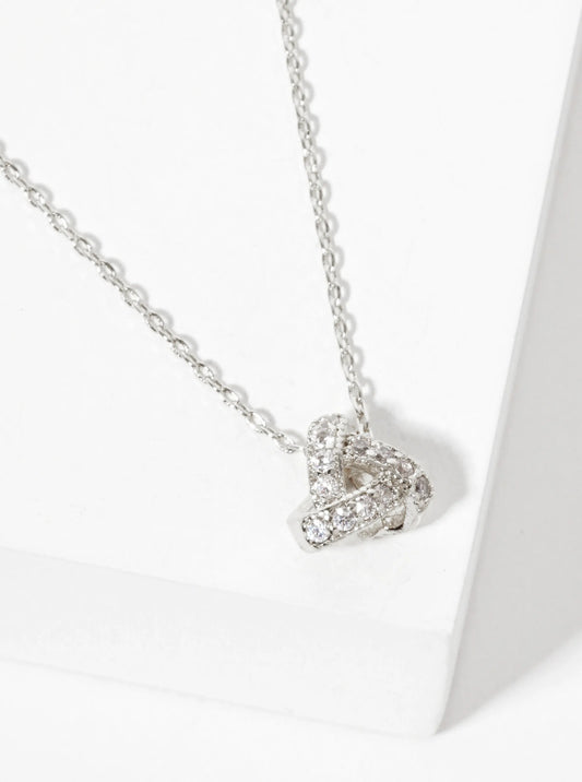 18K-Gold-Dipped Pave Set Cubic-Zirconia Love-Knot Triangle Pendant Necklace