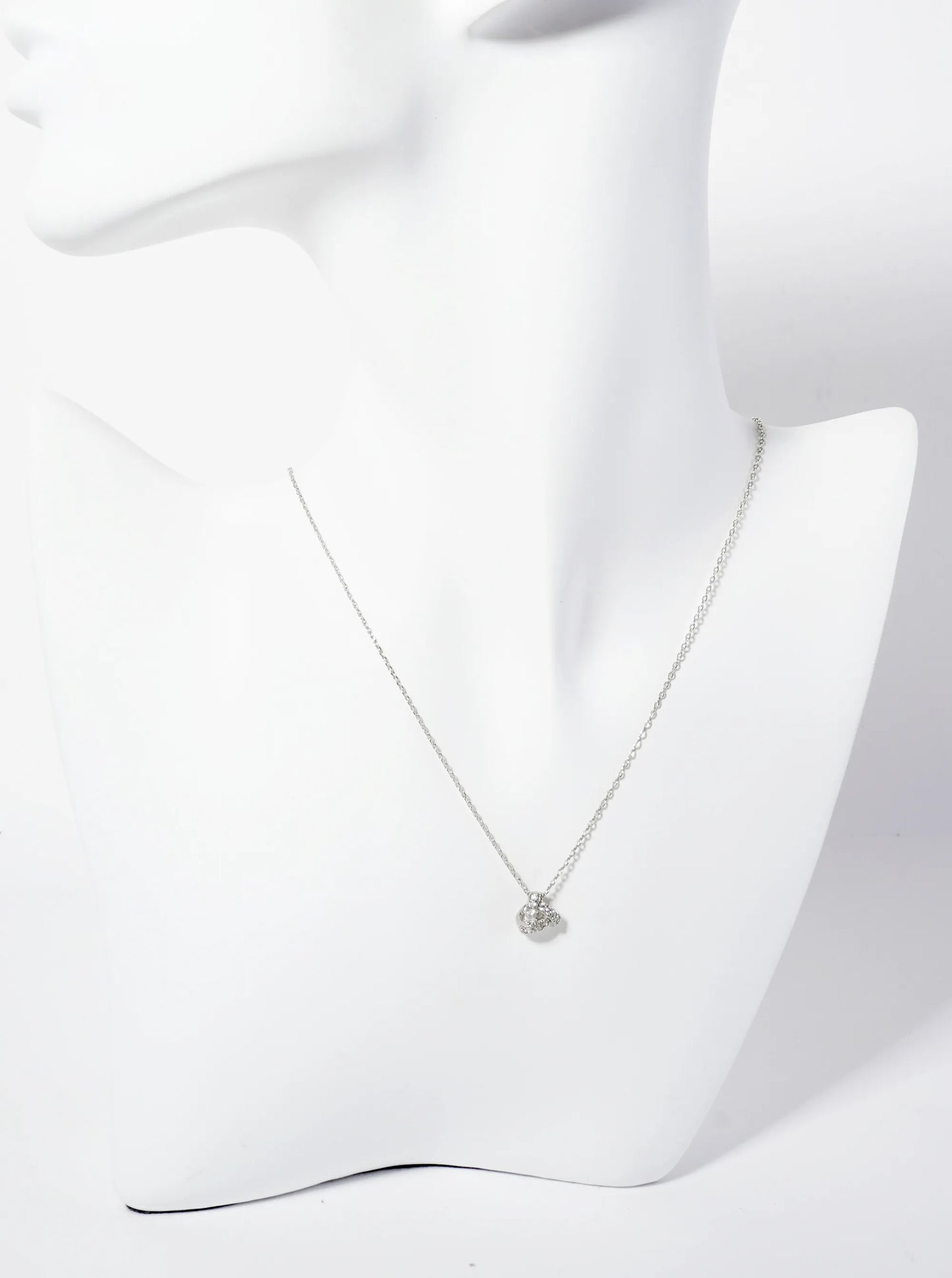 18K-Gold-Dipped Pave Set Cubic-Zirconia Love-Knot Triangle Pendant Necklace