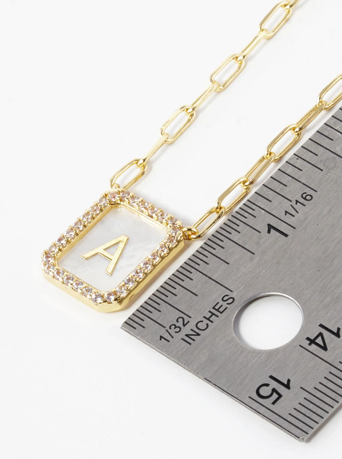 18K Gold Dipped Pave Set Cubic Zirconia Mother Of Pearl Initial Pendant Necklace