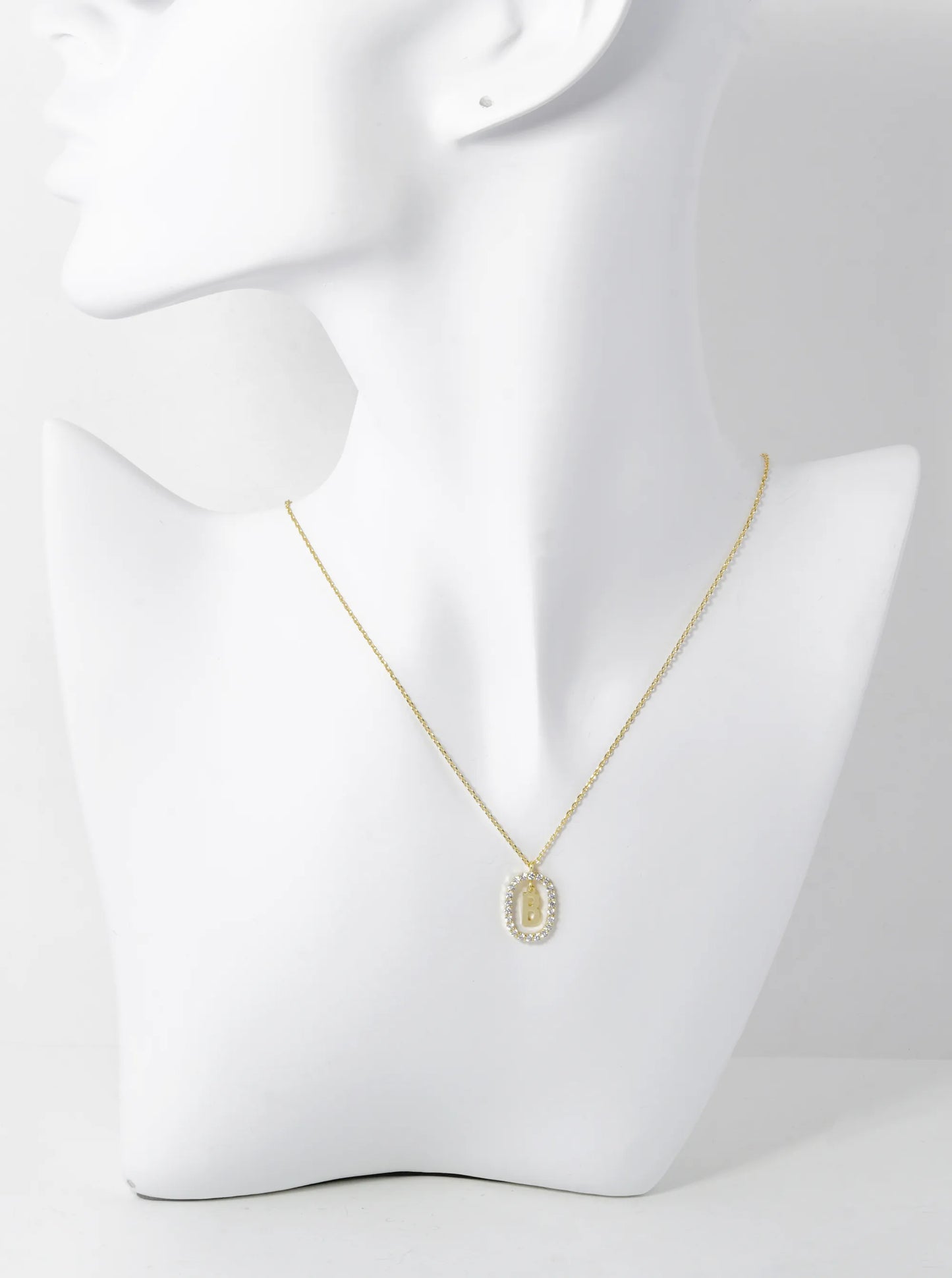 18K Gold Dipped Pave Set Cubic Zirconia Oval In Initial Drop Pendant Necklace