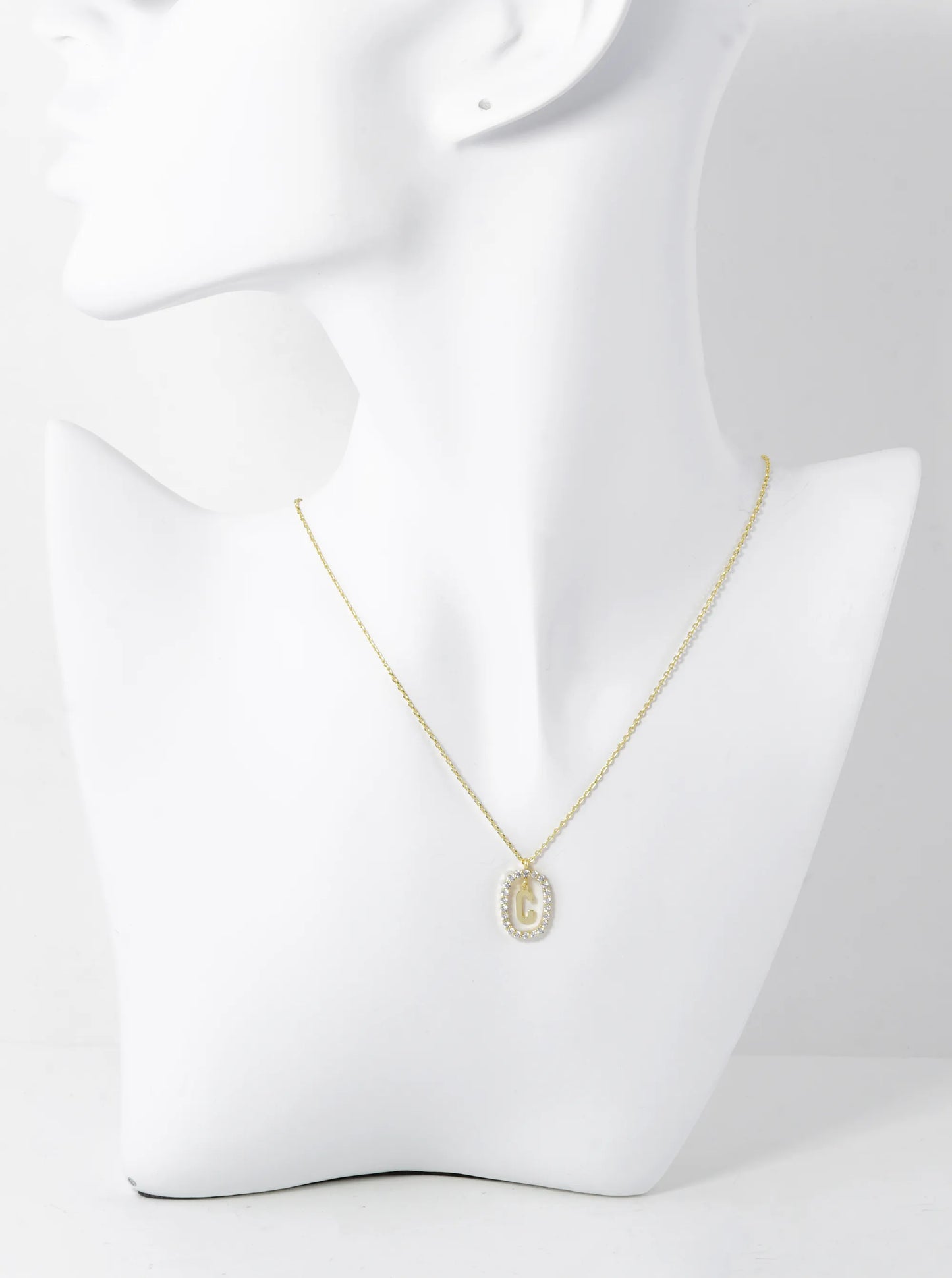 18K Gold Dipped Pave Set Cubic Zirconia Oval In Initial Drop Pendant Necklace