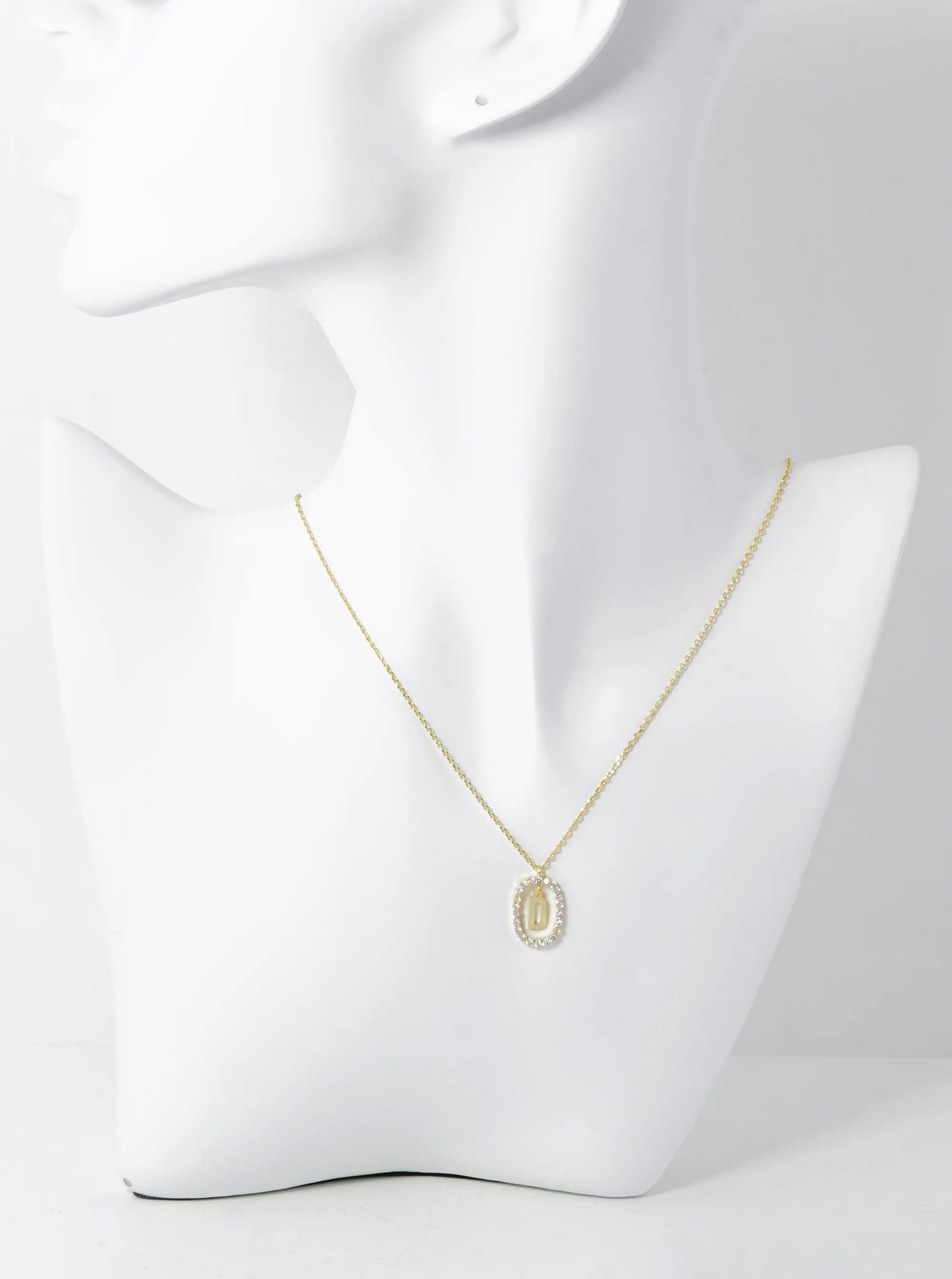 18K Gold Dipped Pave Set Cubic Zirconia Oval In Initial Drop Pendant Necklace
