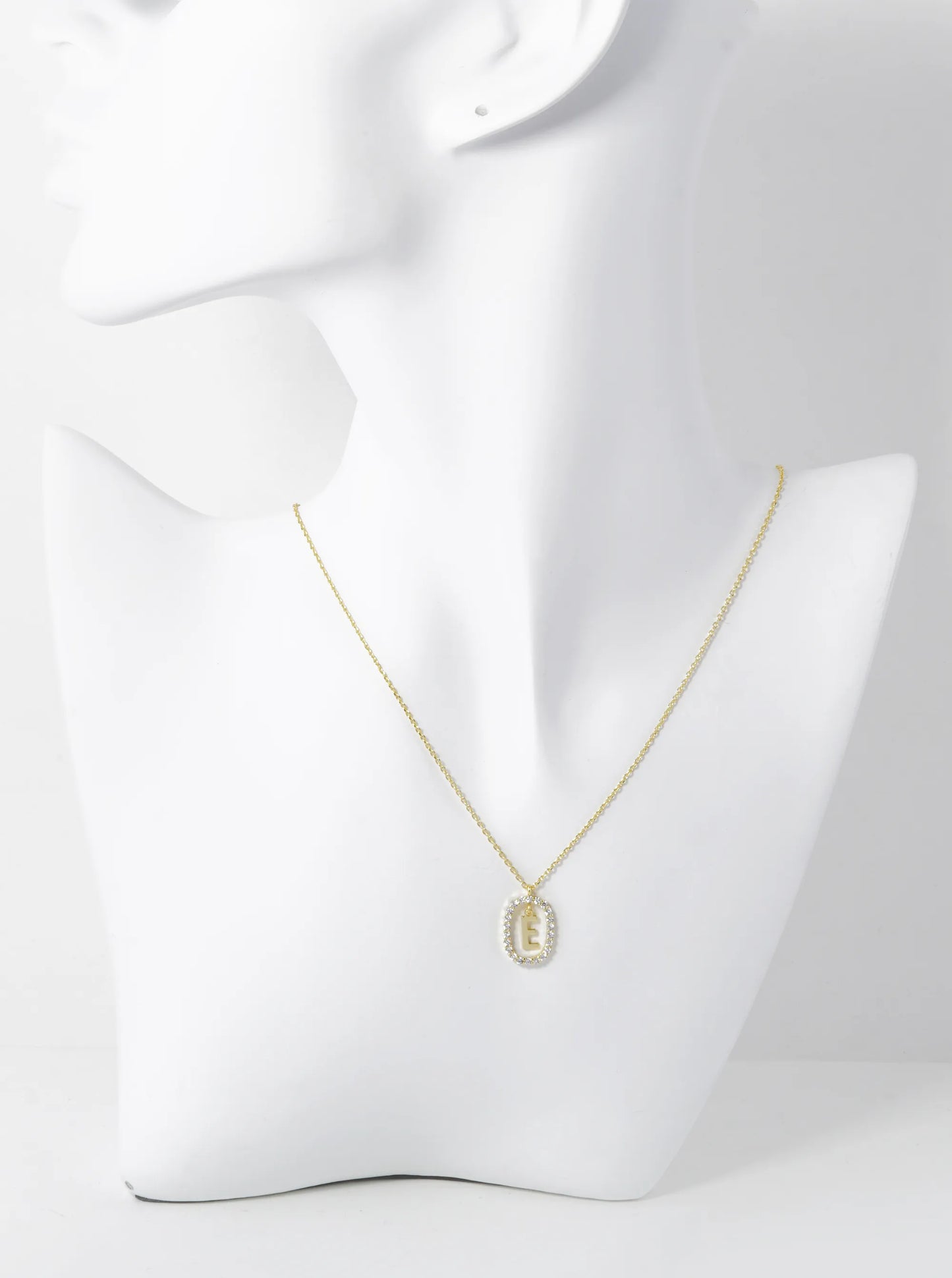 18K Gold Dipped Pave Set Cubic Zirconia Oval In Initial Drop Pendant Necklace