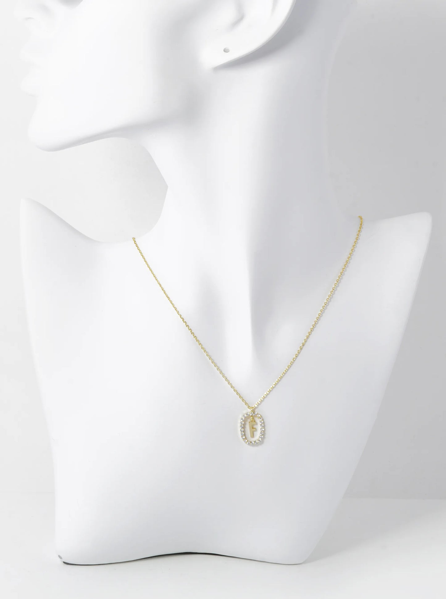 18K Gold Dipped Pave Set Cubic Zirconia Oval In Initial Drop Pendant Necklace