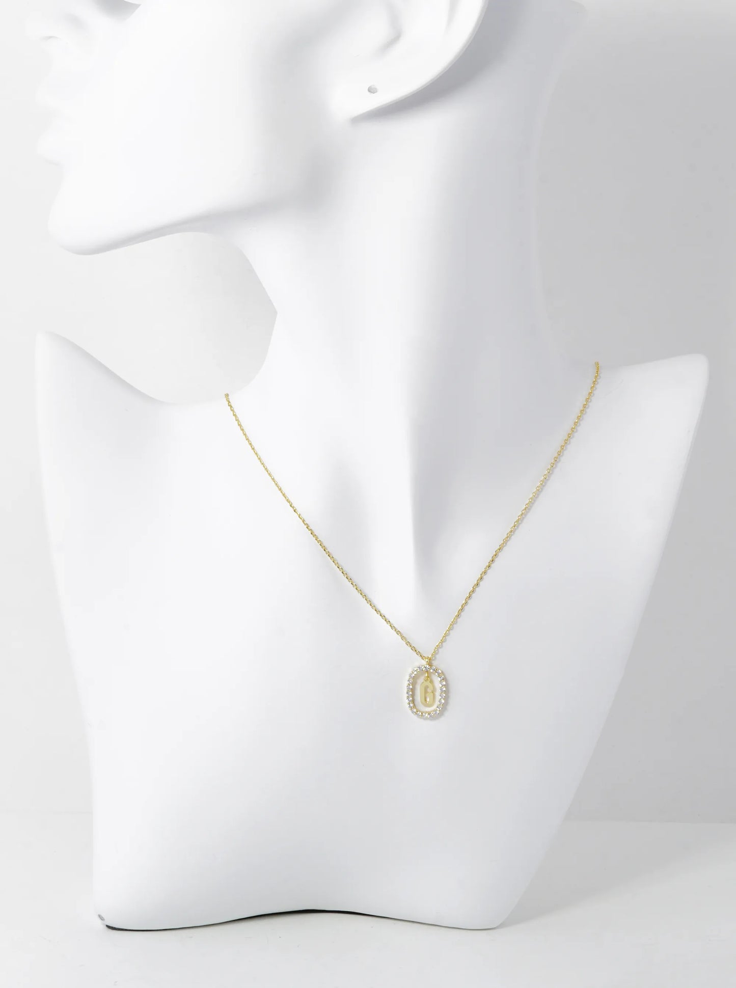 18K Gold Dipped Pave Set Cubic Zirconia Oval In Initial Drop Pendant Necklace