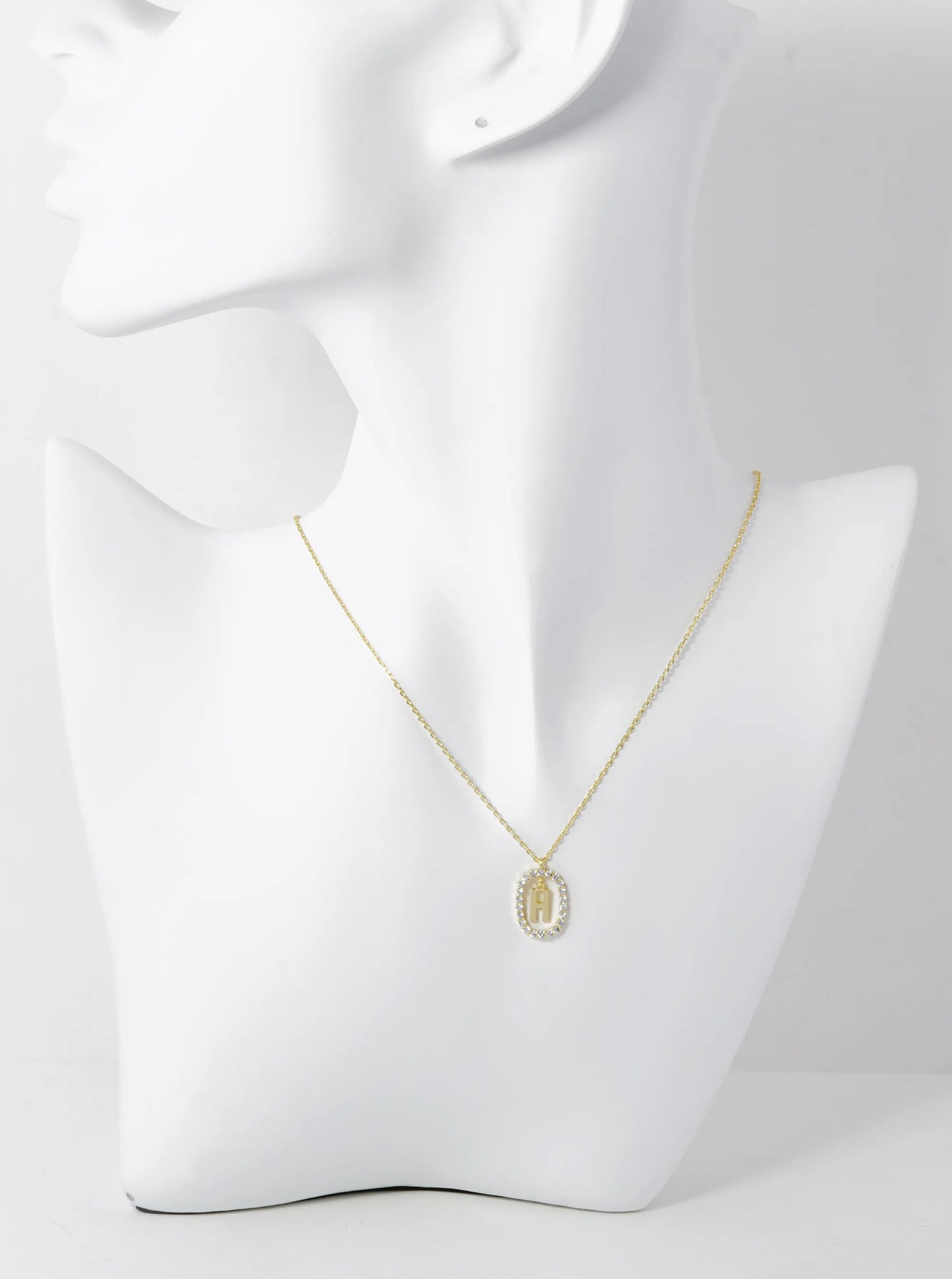 18K Gold Dipped Pave Set Cubic Zirconia Oval In Initial Drop Pendant Necklace