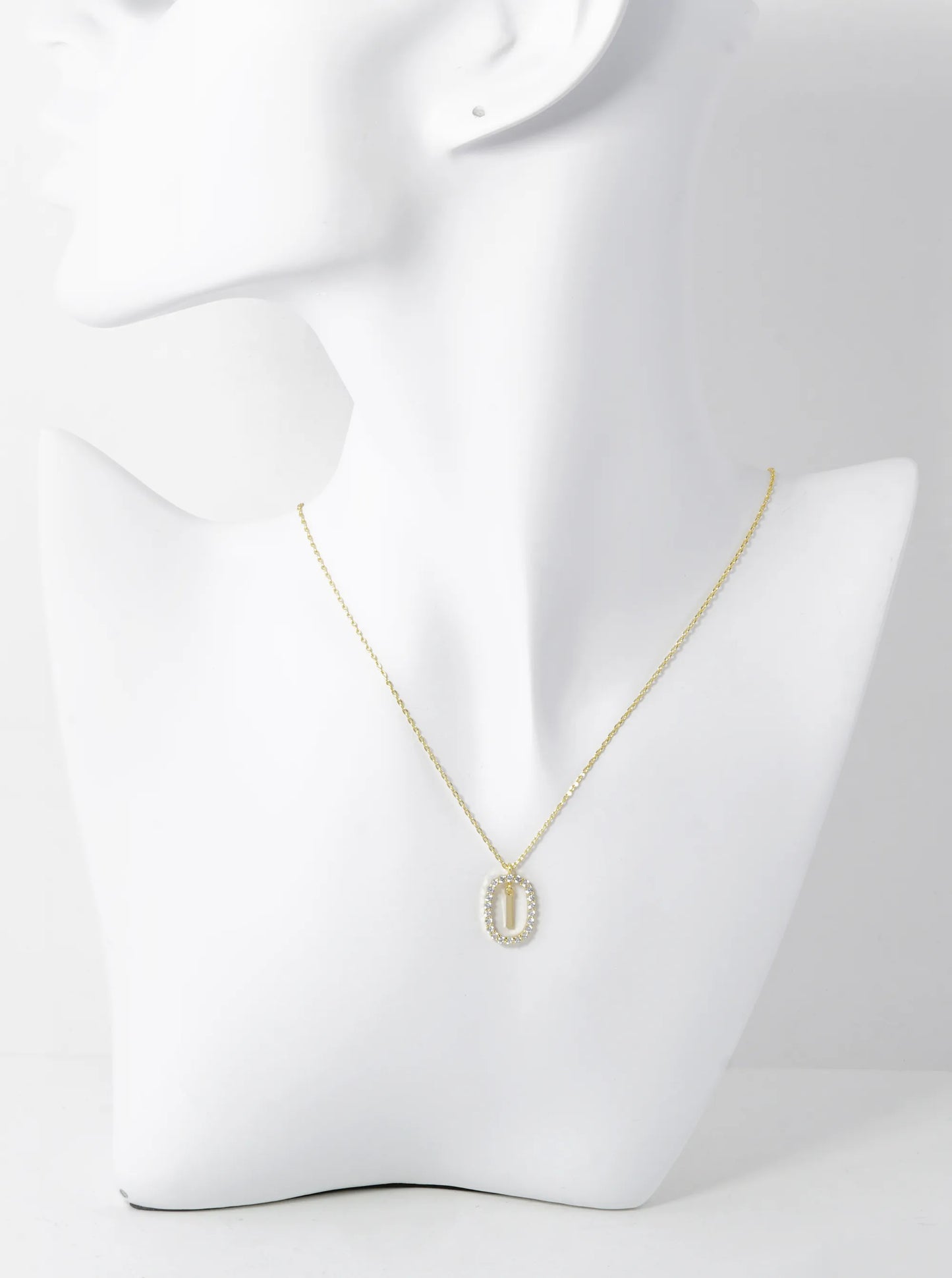 18K Gold Dipped Pave Set Cubic Zirconia Oval In Initial Drop Pendant Necklace