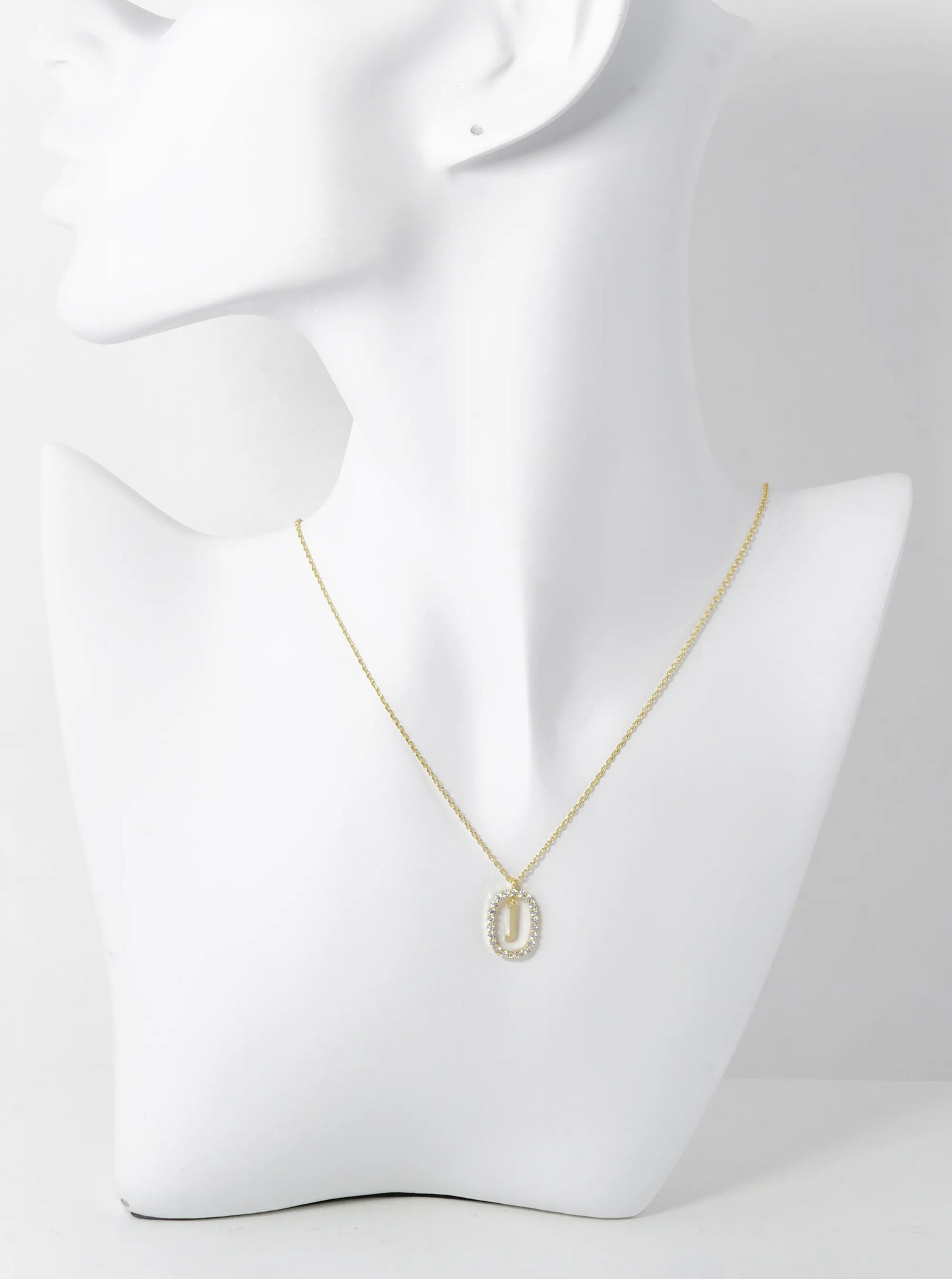 18K Gold Dipped Pave Set Cubic Zirconia Oval In Initial Drop Pendant Necklace