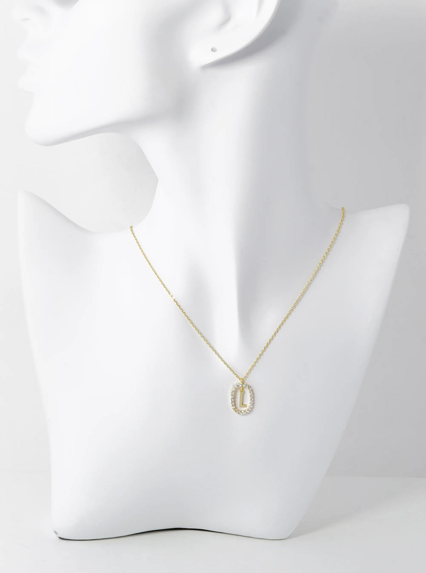 18K Gold Dipped Pave Set Cubic Zirconia Oval In Initial Drop Pendant Necklace
