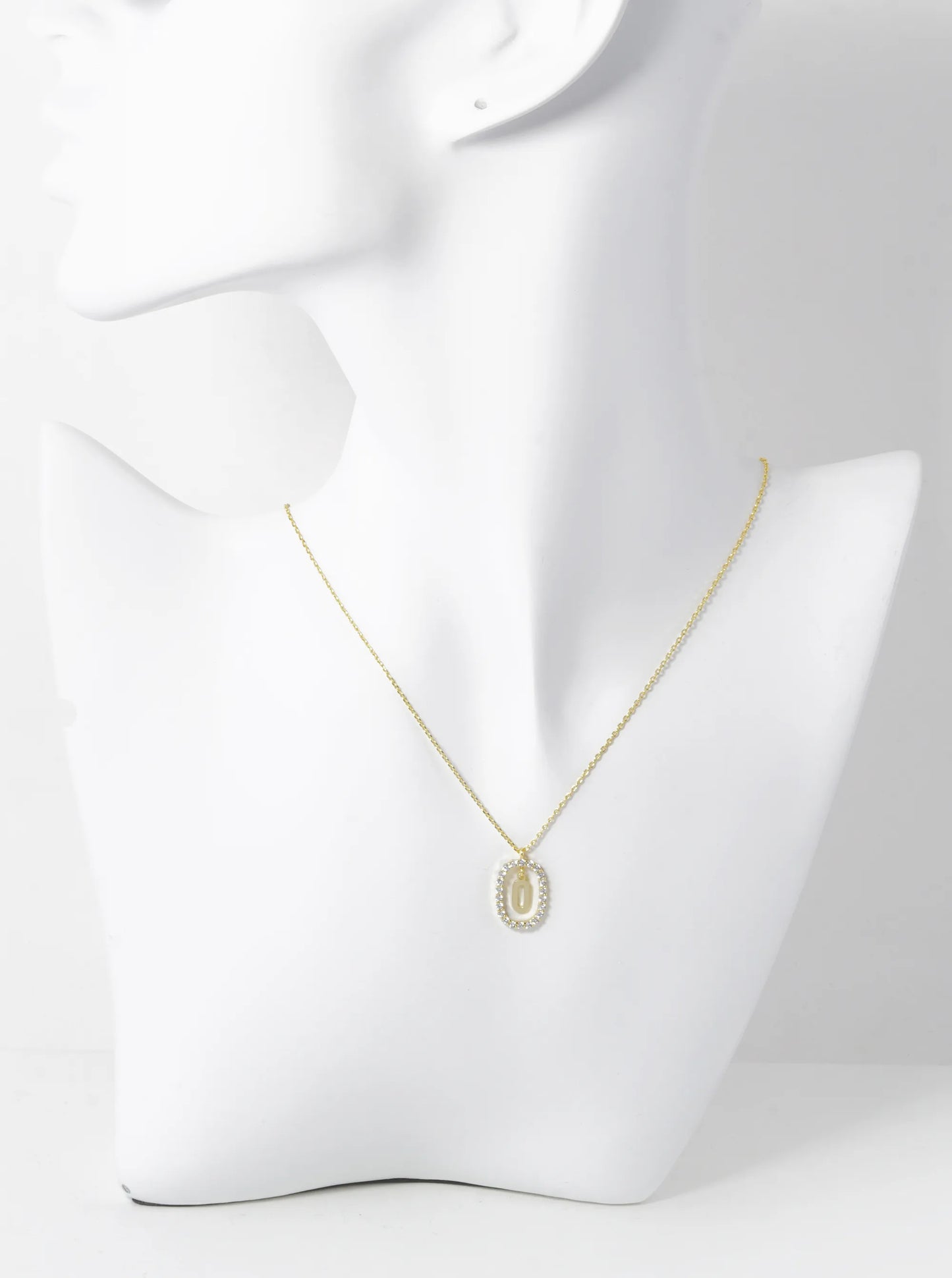 18K Gold Dipped Pave Set Cubic Zirconia Oval In Initial Drop Pendant Necklace