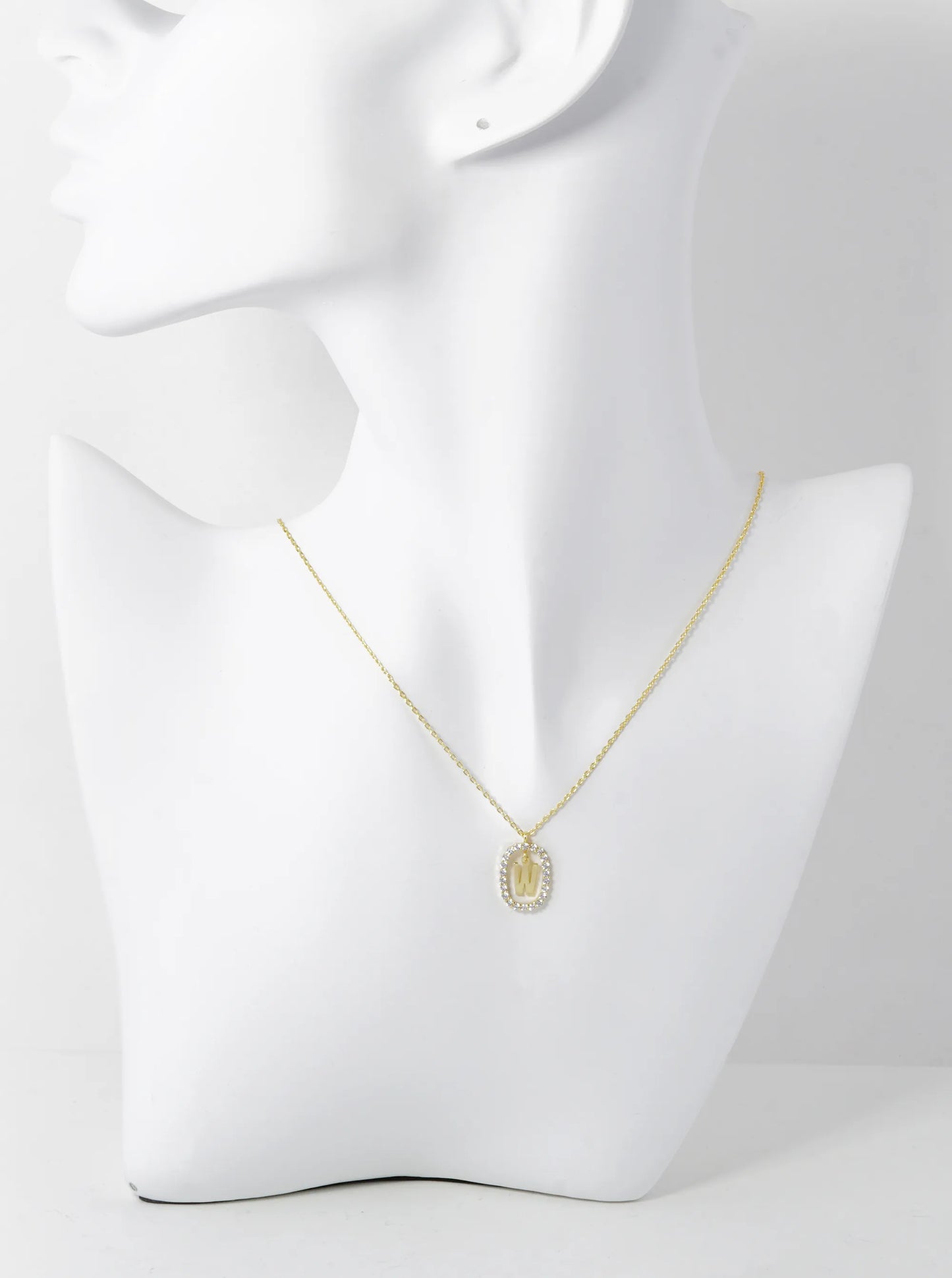 18K Gold Dipped Pave Set Cubic Zirconia Oval In Initial Drop Pendant Necklace