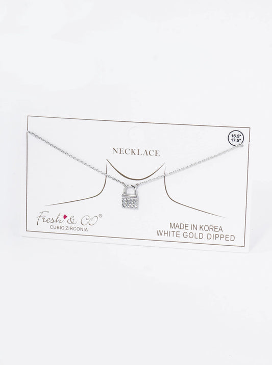 18K Gold Dipped Pave Set Cubic Zirconia Padlock Pendant Necklace