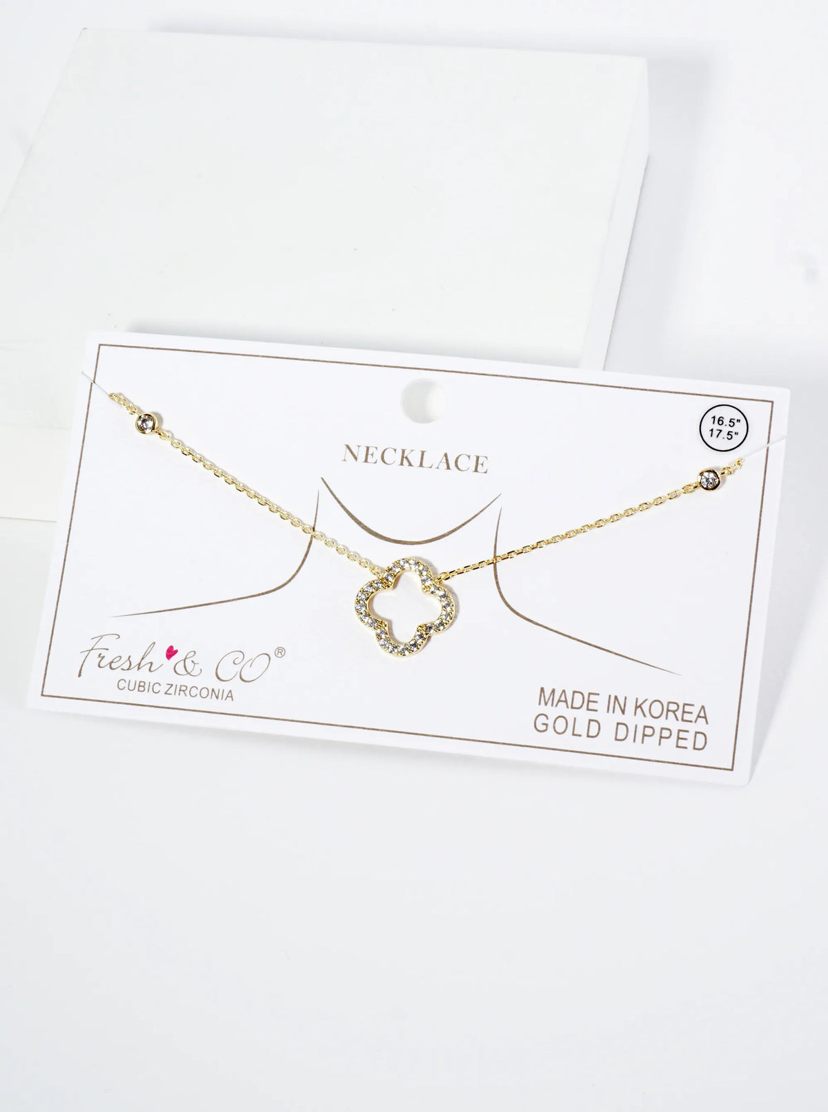 18K Gold Dipped Pave Set Cubic Zirconia Quatrefoil Cutout Pendant Necklace