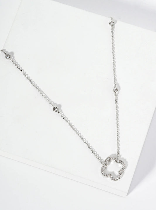 18K Gold Dipped Pave Set Cubic Zirconia Quatrefoil Cutout Pendant Necklace