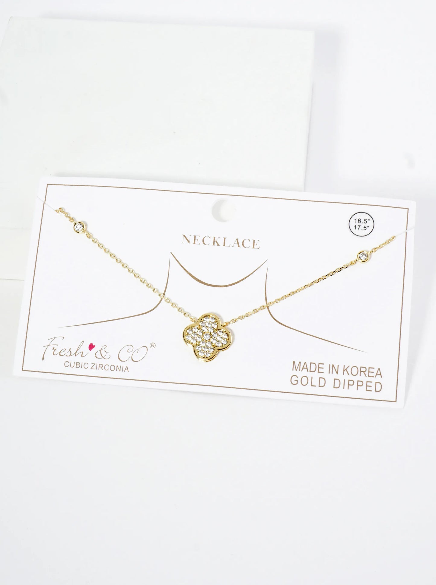 18K Gold Dipped Pave Set Cubic Zirconia Quatrefoil Pendant Necklace