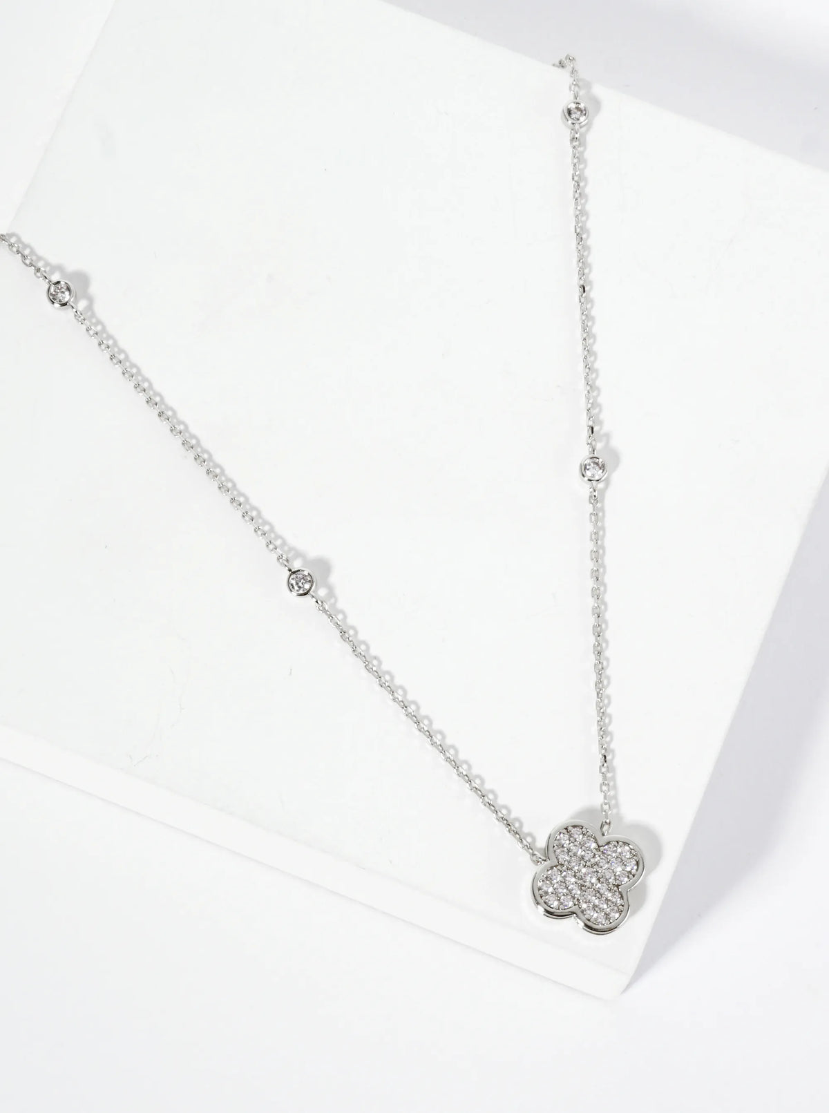 18K Gold Dipped Pave Set Cubic Zirconia Quatrefoil Pendant Necklace