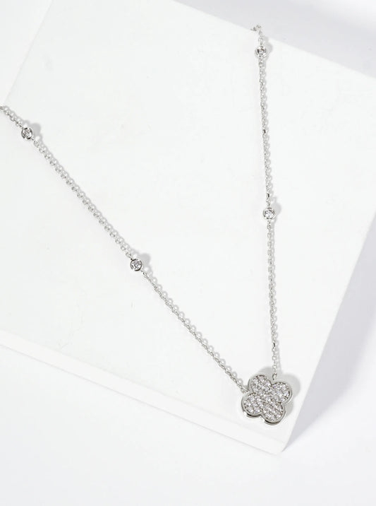 18K Gold Dipped Pave Set Cubic Zirconia Quatrefoil Pendant Necklace