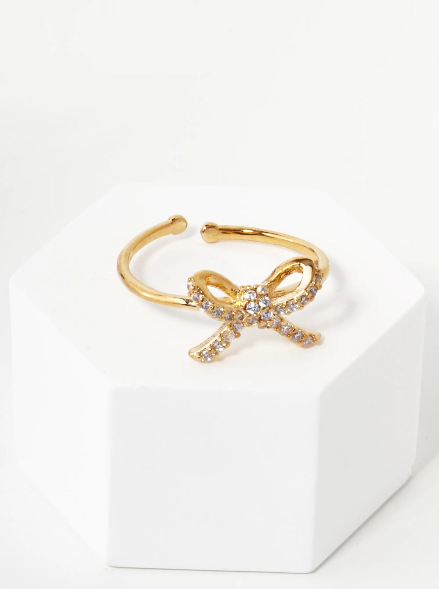18K Gold Dipped Pave Set Cubic Zirconia Ribbon Adjustable Brass Ring
