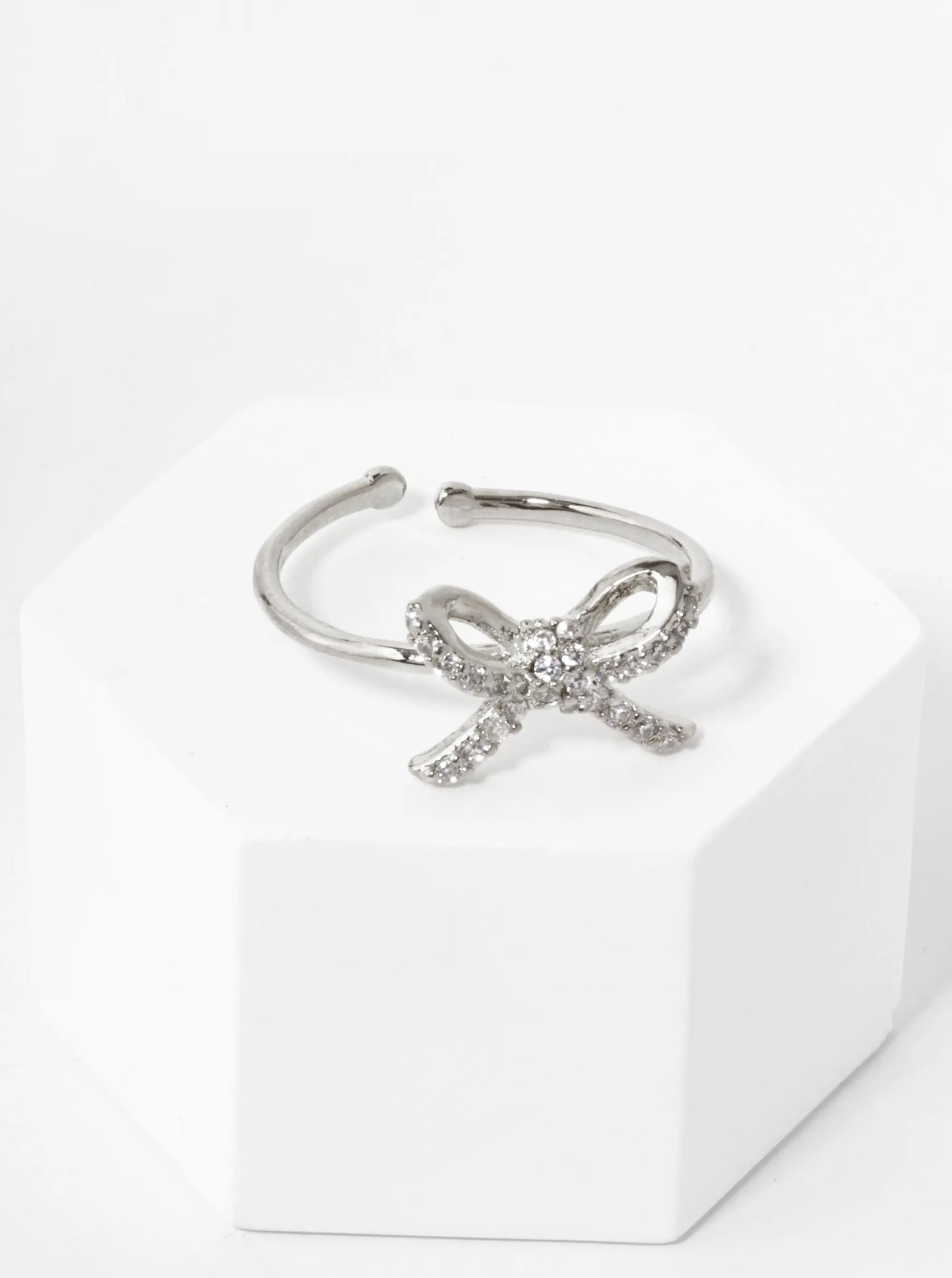 18K Gold Dipped Pave Set Cubic Zirconia Ribbon Adjustable Brass Ring