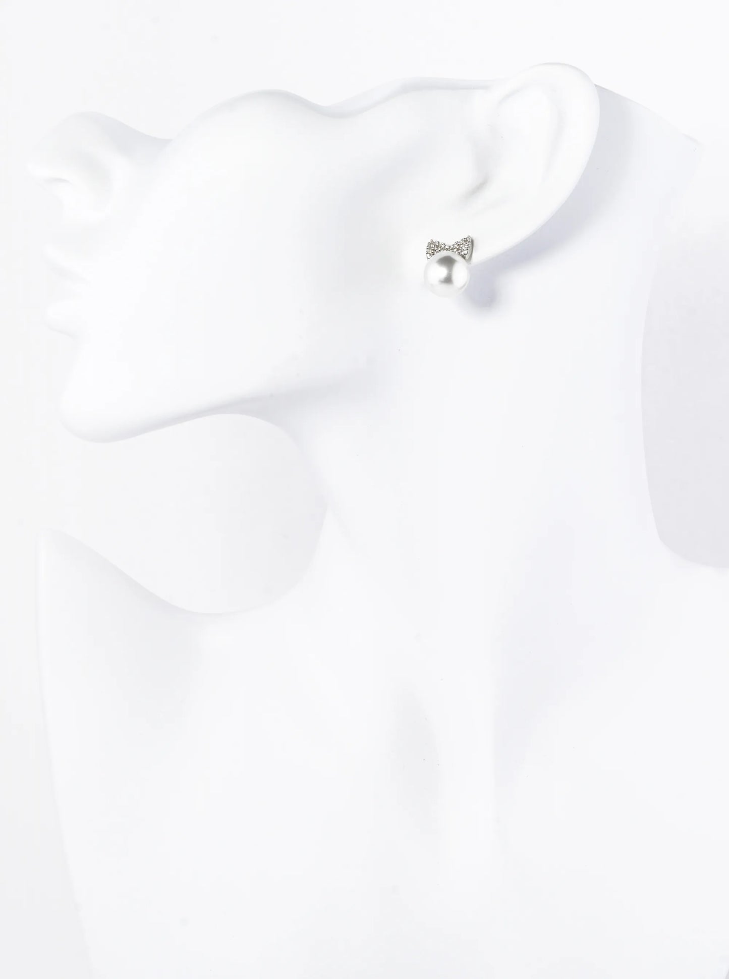 18K Gold Dipped Pave Set Cubic Zirconia Ribbon Bow With 10mm Pearl Stud Earrings